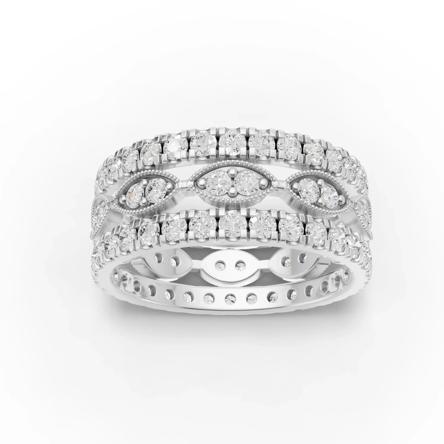 1.77 Ct Round Pavé Milgrain Lab Grown Diamond 18K White Gold Full Eternity Band