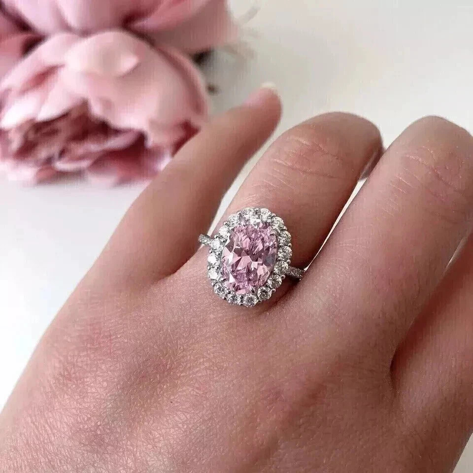 6.8 Ct Oval Cut Natural Pink Sapphire Diamond Wedding Bridal Ring 14K White Gold