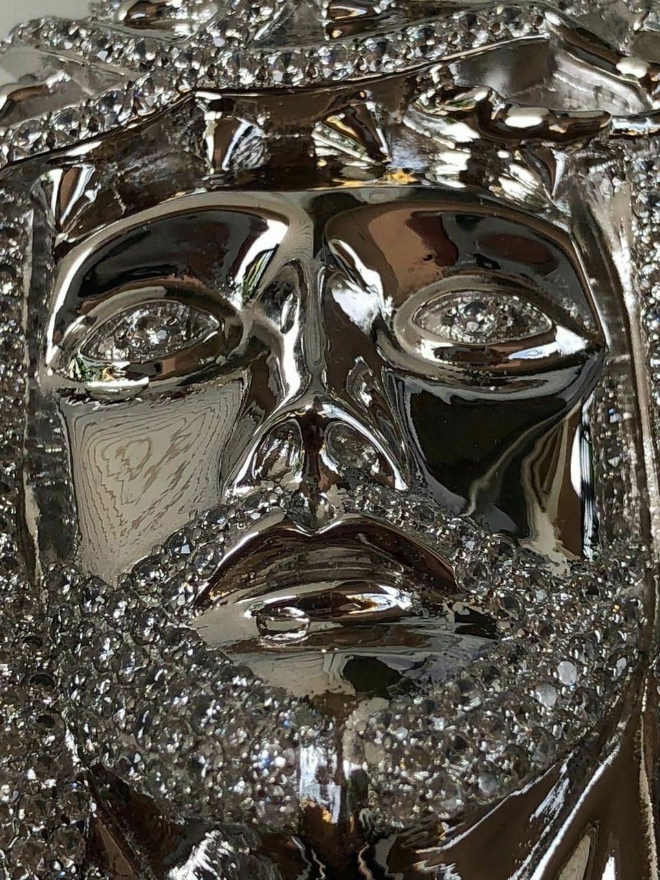 3″ Jesus Pendant Piece Solid 925 Silver /14k Gold Plated ICY CZ & Moon Cut Chain