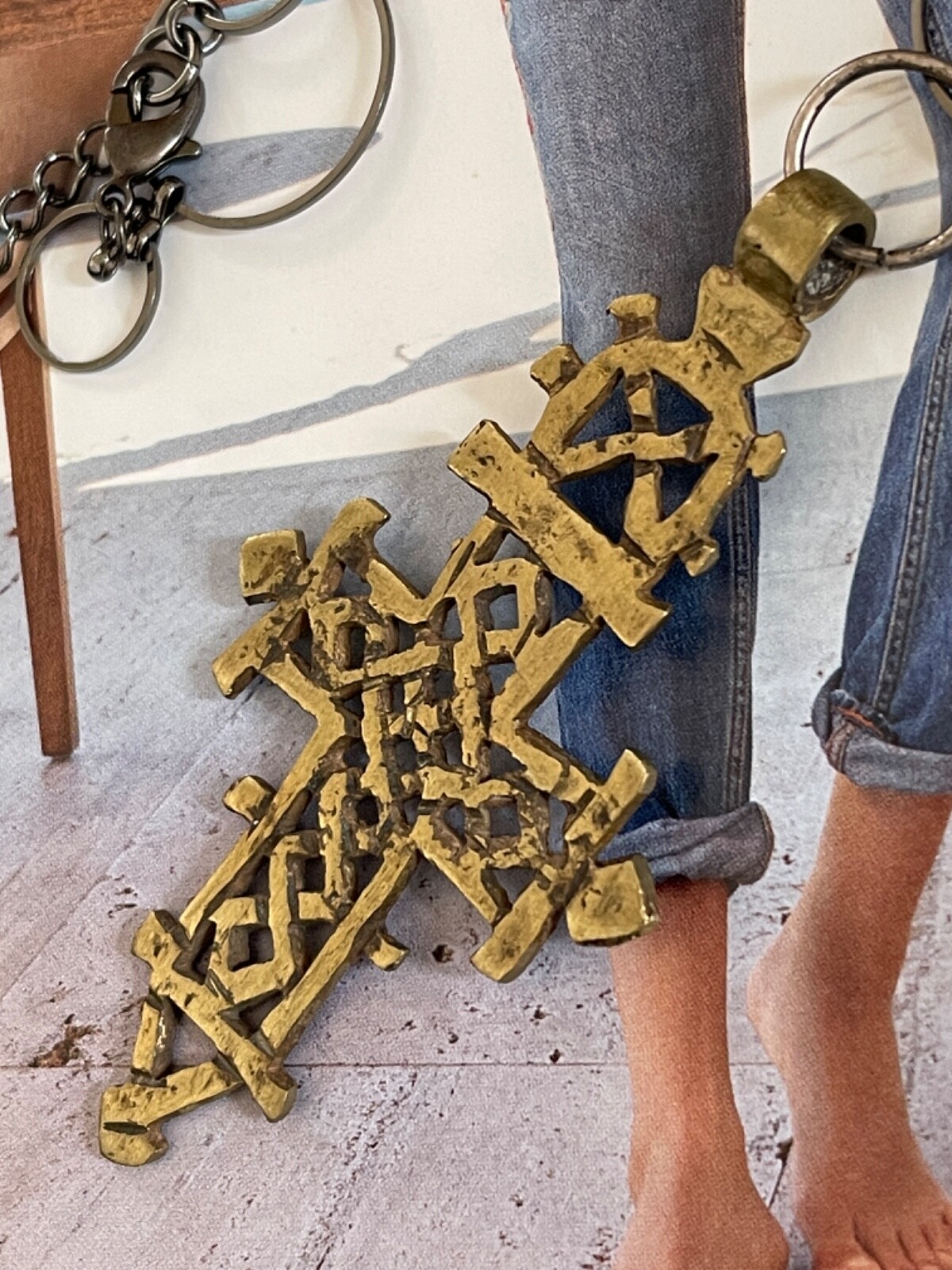 Artisan Crafted Brass Ethiopian Coptic Cross Statement Necklace is NWOT!