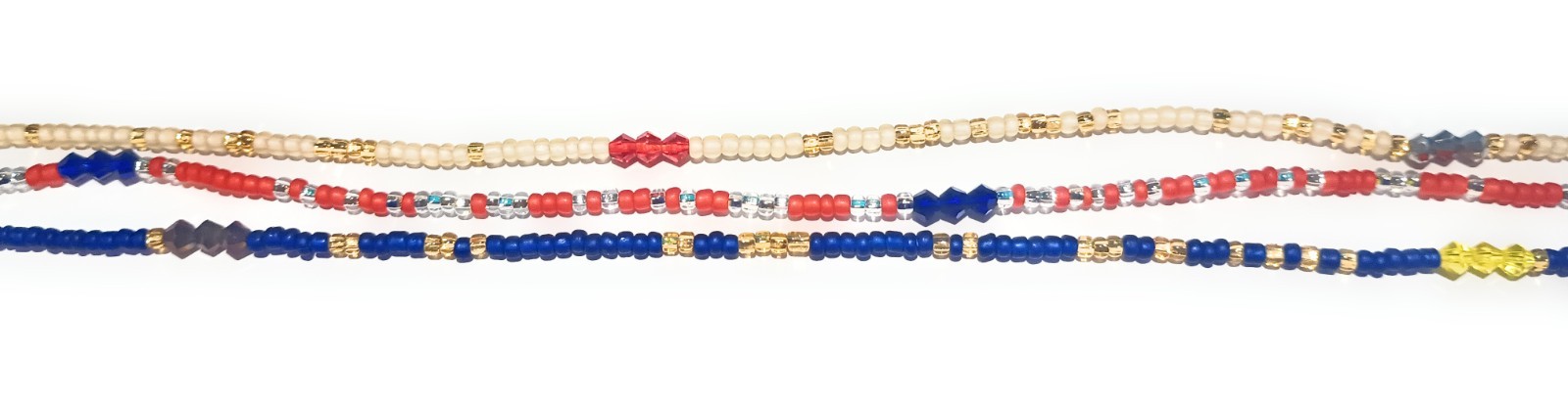 Multicolor Waist Beads with Diamond Shaped Clusters, 45-Inch Tie-On Strand