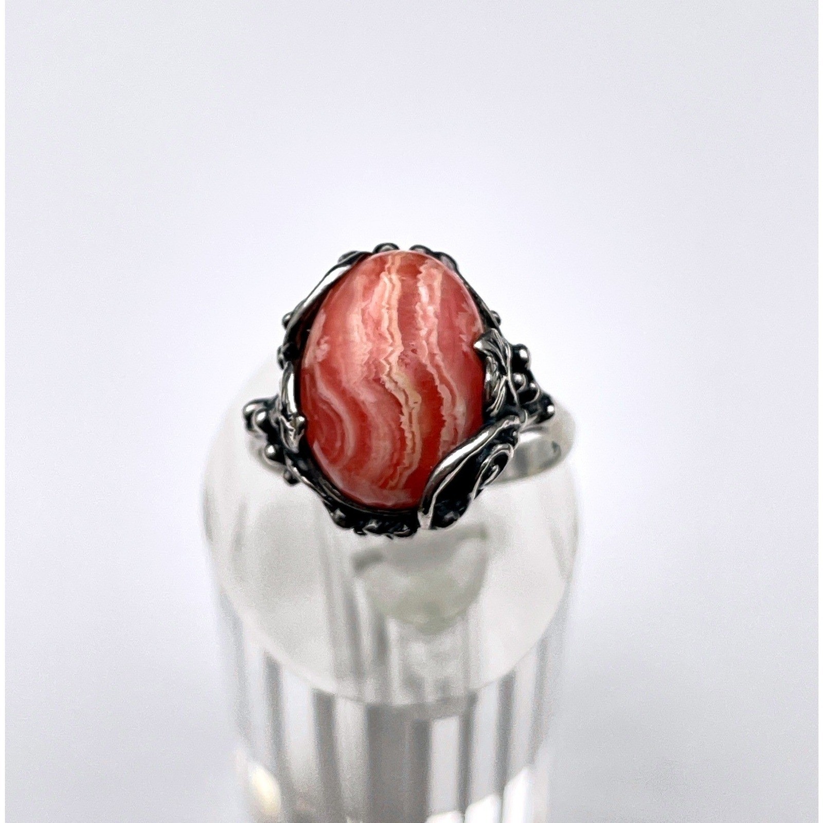 Vintage Pink Rhodochrosite Floral Ring Dainty Feminine Jewelry