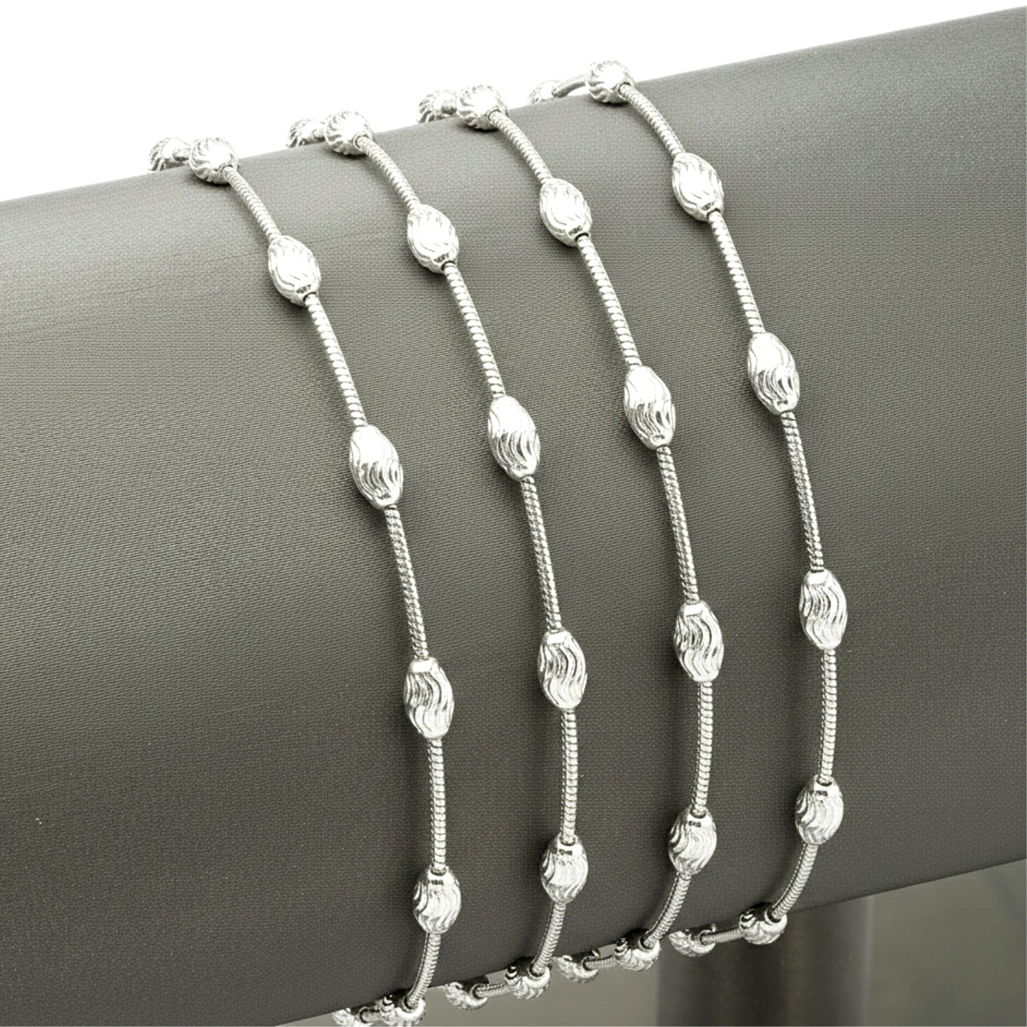 Solid 925 Sterling Silver Diamond-Cut Oval-Shaped Beaded Italian Bracelet 7″ 7.5