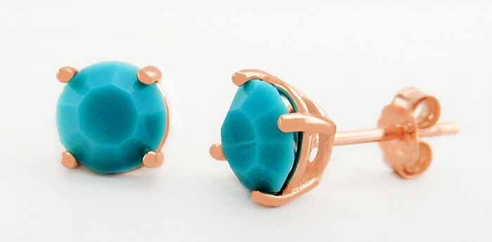 GENUINE 1.08 Cts TURQUOISE STUD EARRING .925 SILVER (rose) – NEW WITH TAG