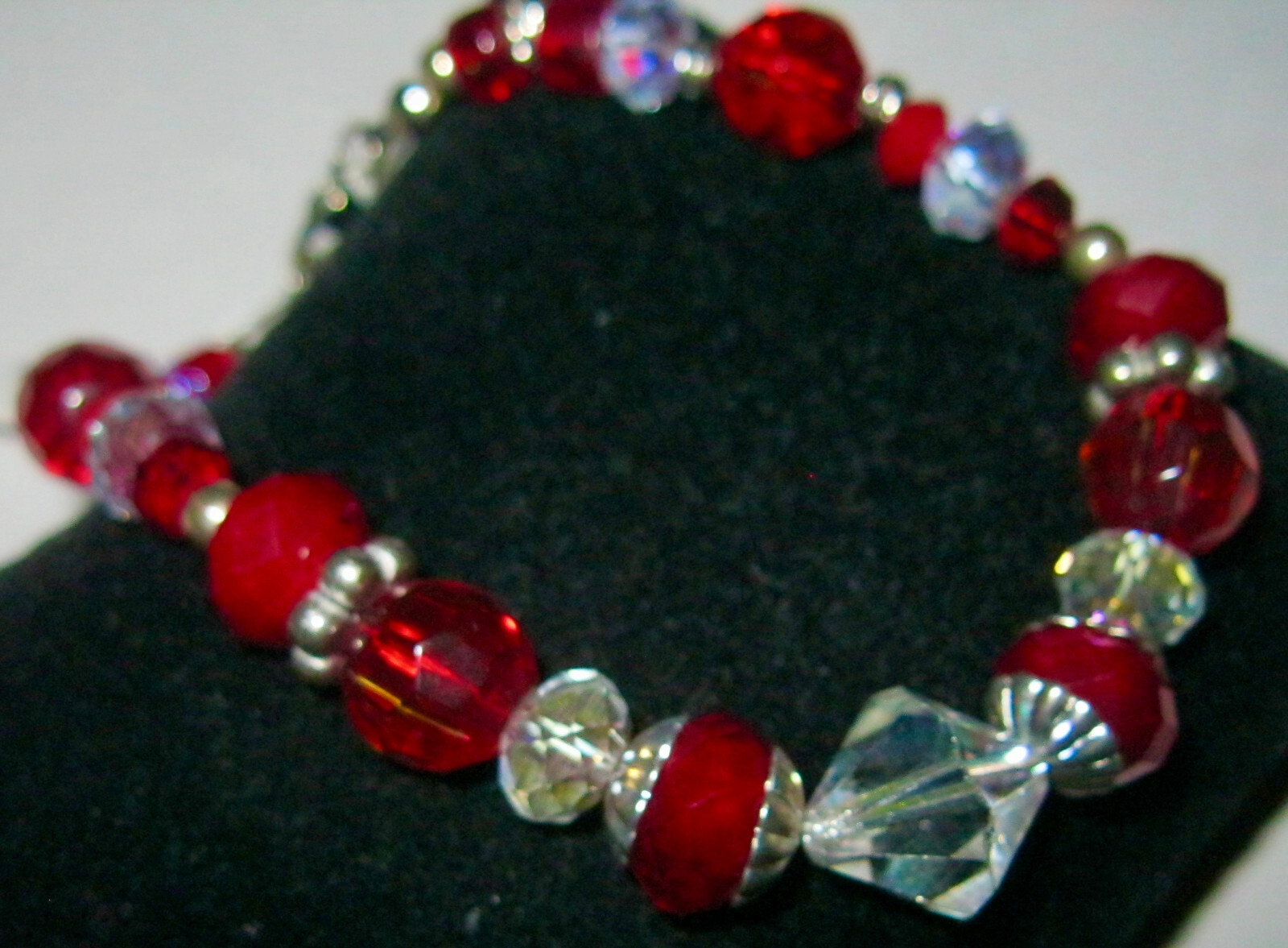 “GORGEOUS ONE OF A KIND RED CRYSTALS & GLASS BRACELET/ANKLET BY T. BURKE”