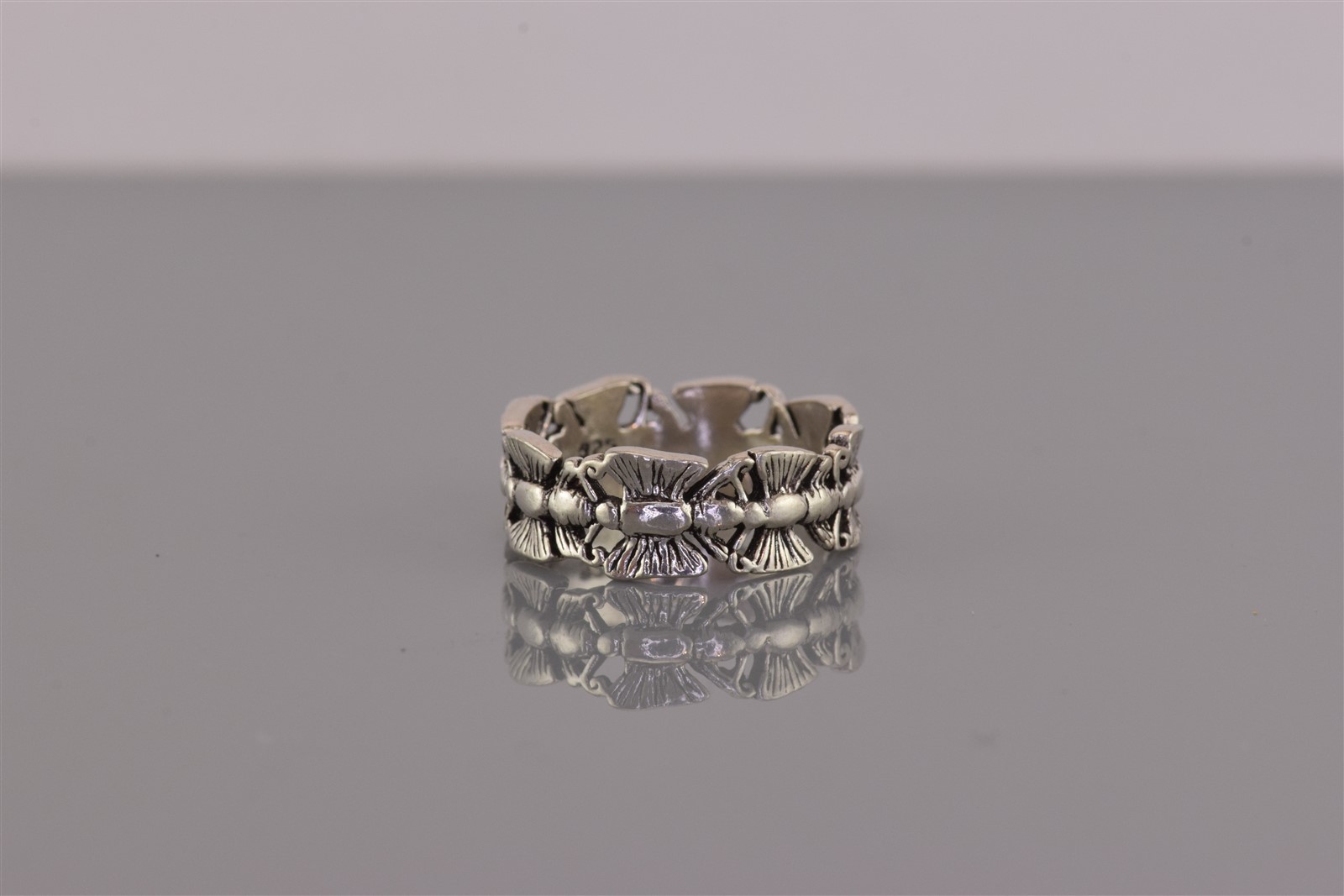 Peter Stone Sterling Silver Carved Dimensional Butterfly Band Ring 925 Sz: 6