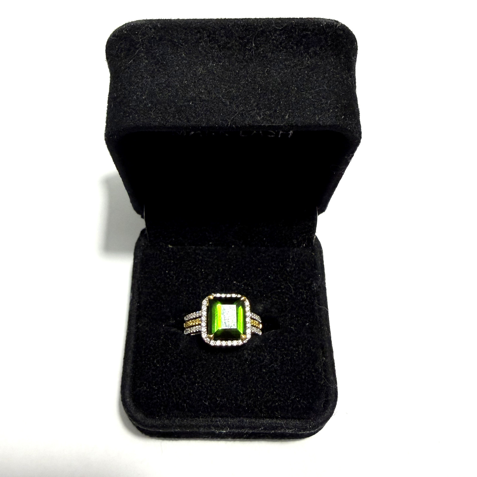 18K White Gold Green Tourmaline Diamond Ring 3.93ct Tourmaline 0.57ctw Diamonds
