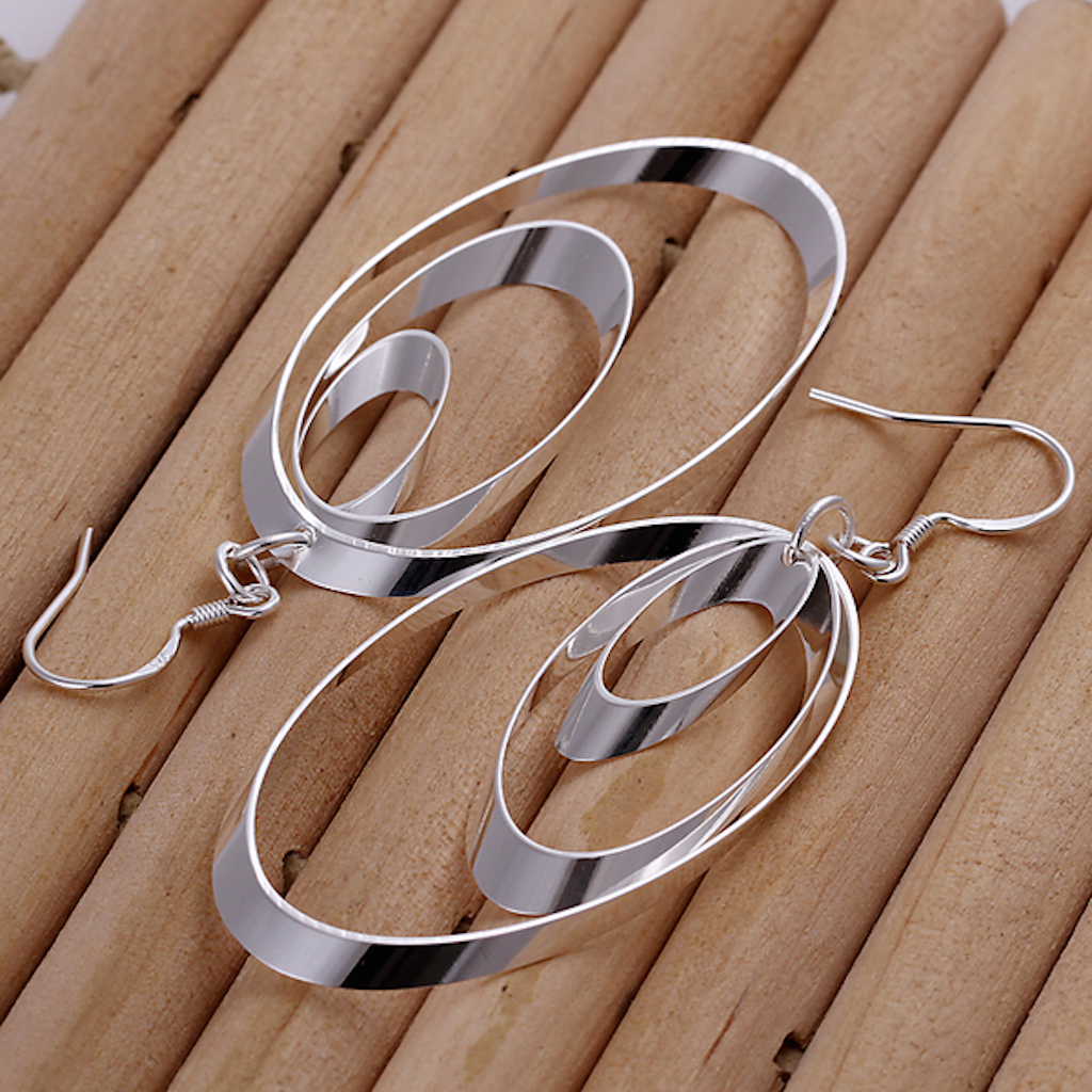 925 Sterling Silver Chandelier Circles Hoop Pierced Earrings L153