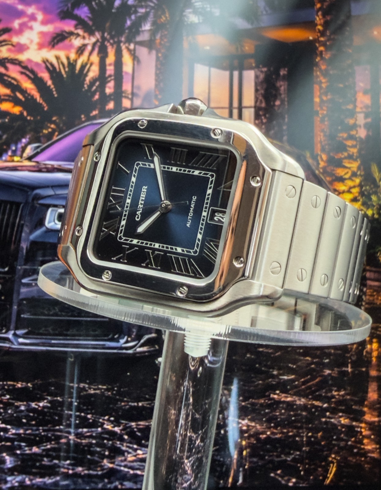Cartier Santos de Cartier WSSA0013 Large Steel Blue Dial Box Papers 2019
