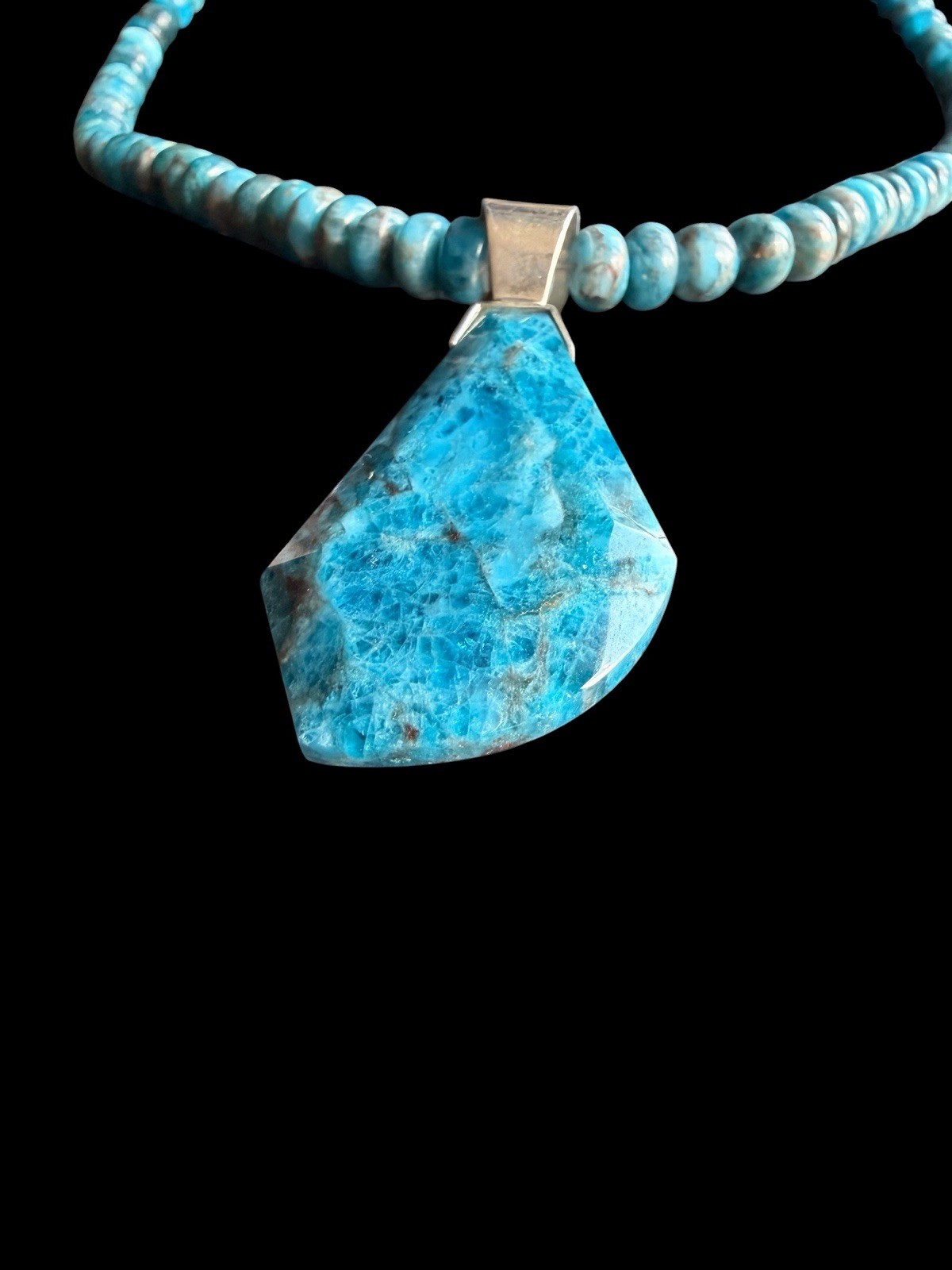 Signed Jay King DTR Sterling Silver Blue Apatite Pendant Beaded Necklace