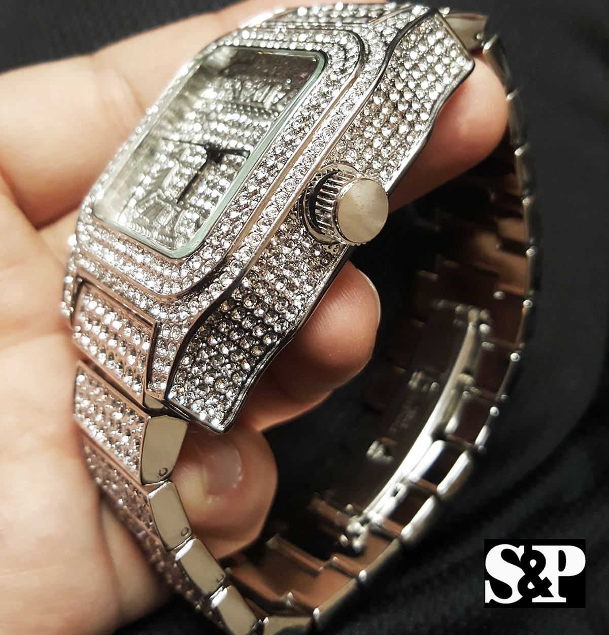 Men Hip Hop Iced Bling Lab Diamond Luxury Bust Down WATCH & BRACELET Gift Set