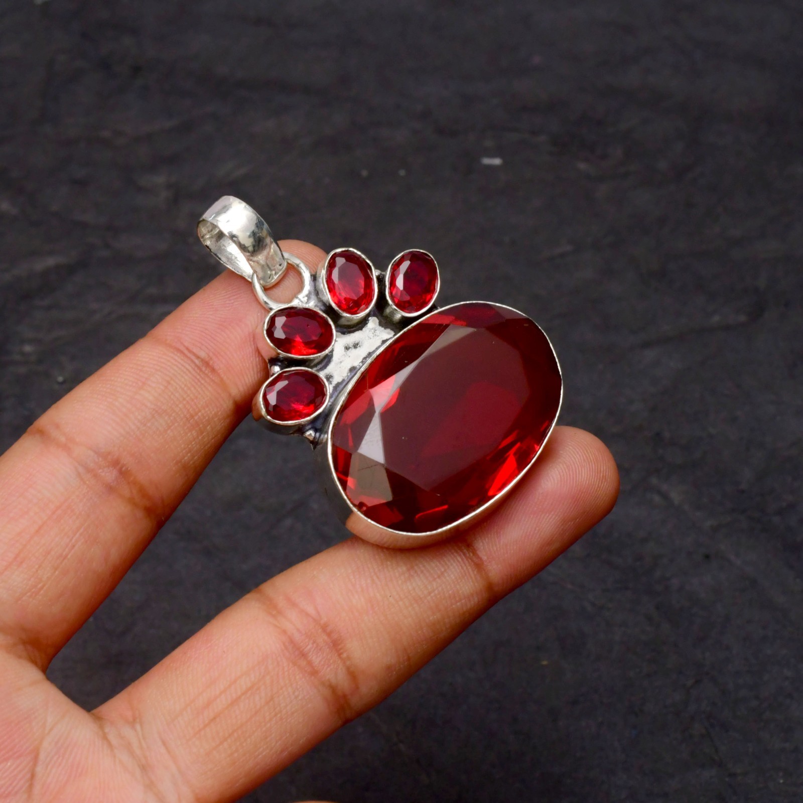 Garnet Gemstone 925 Sterling Silver Jewelry Pendant 1-2″