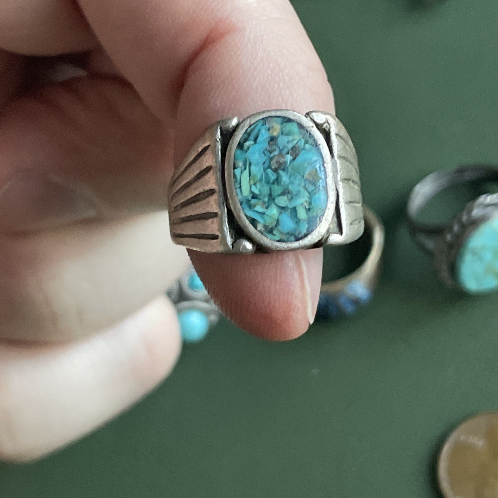 Vintage Sterling Silver Turquoise Jewelry Lot – Bracelet, Rings, Pin – 7 pieces