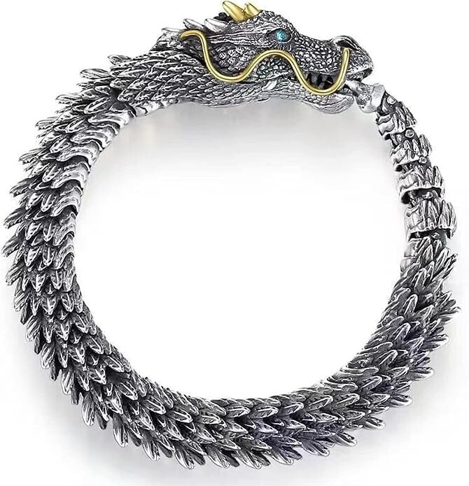 Viking Dragon Mens Bracelet Stainless Steel Scale Chain Cuff Bangle Punk Jewelry