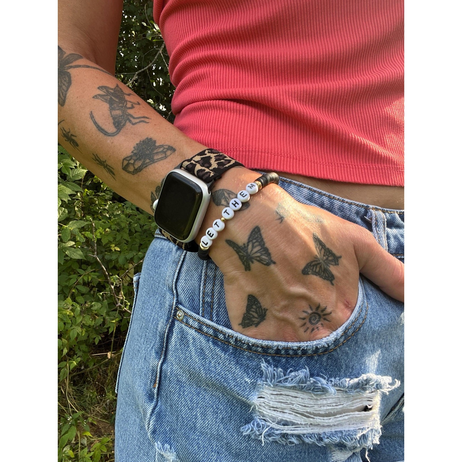 LET THEM BRACELET, black white gold, beaded stretch bracelet, inspirational