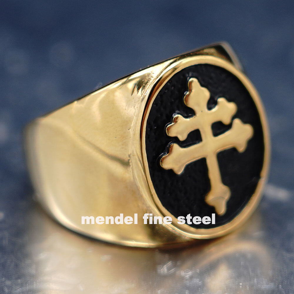 MENDEL Mens Christian Patriarchal Double Cross Ring Stainless Steel Size 7 8-15