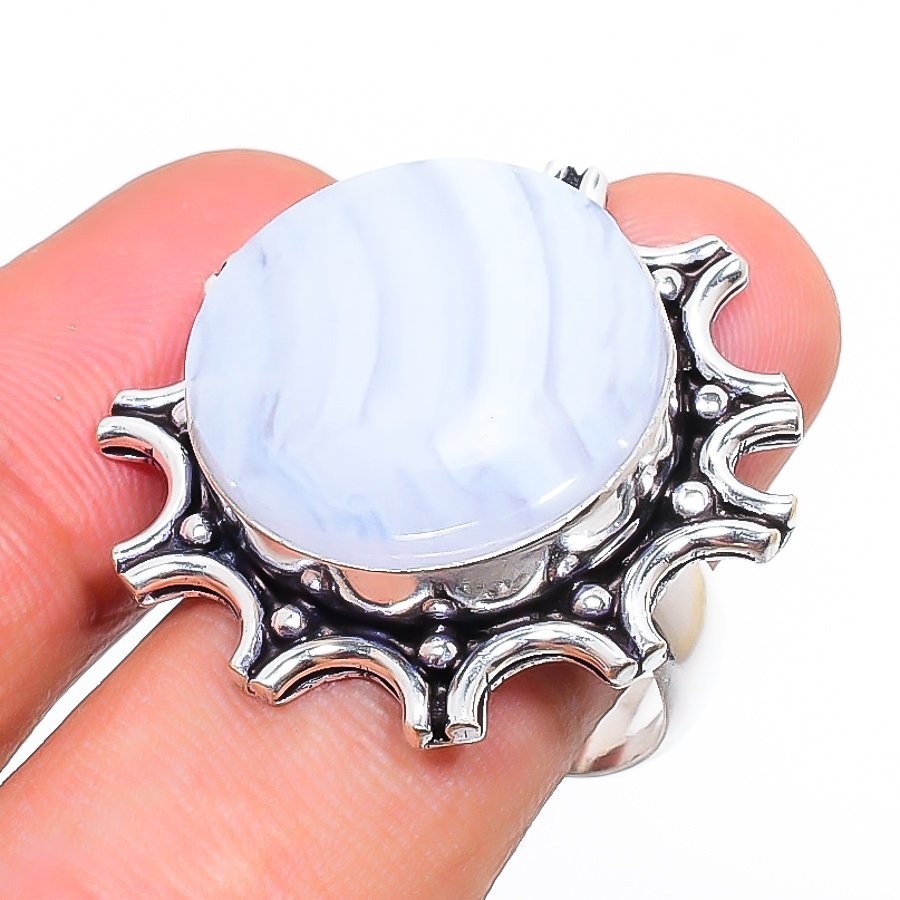 Blue Lace Agate 925 Sterling Silver Gemstone Handmade Jewelry Ring 7.5″ NS 20715