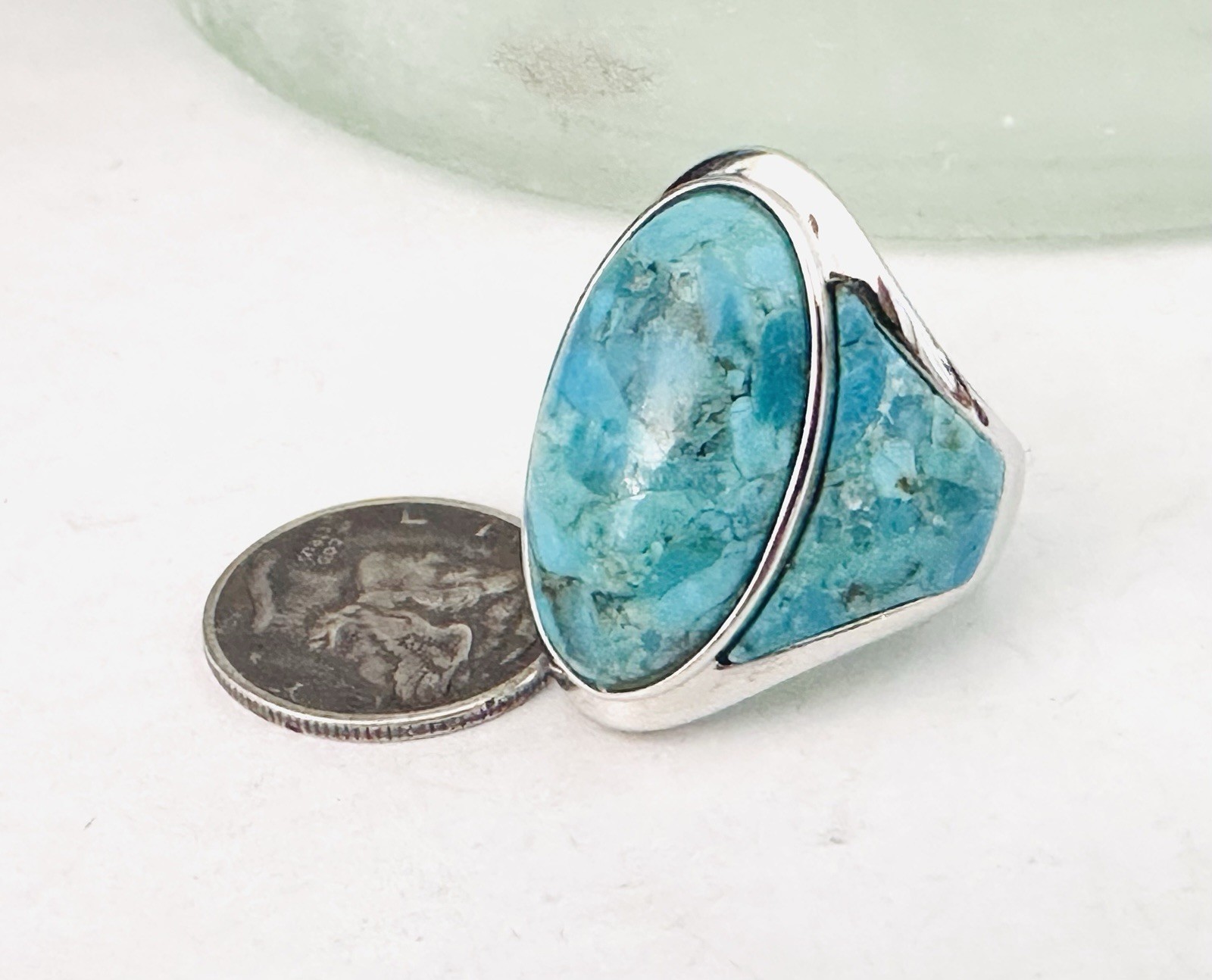 Desihner Southwest STYLE Sterling Silver 925 Turquoise Ring Bold Signed