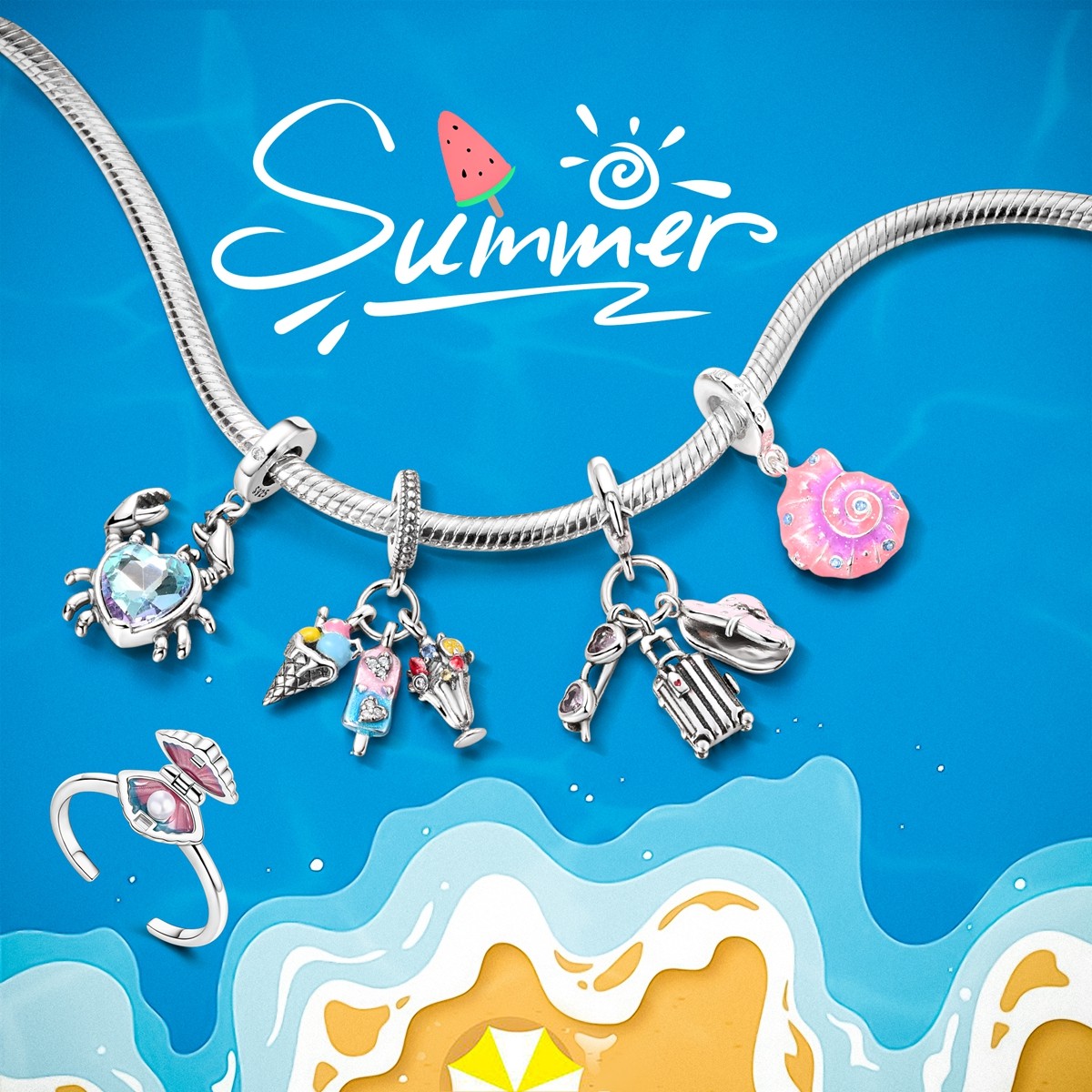 LAZA European 925 Sterling Silver DIY Charm Summer Beach Life fit Women Bracelet