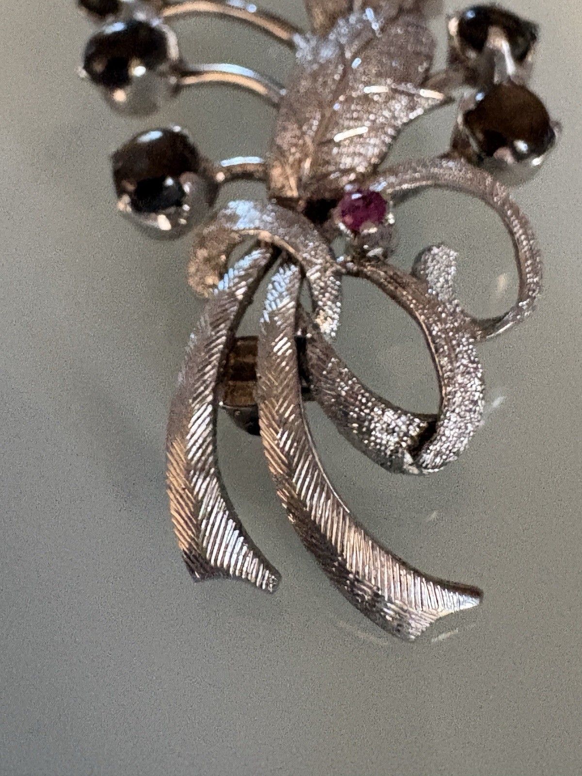 Vtg Sterling 925 Black Sapphire & Ruby Floral Bouquet Brooch Pin 5.67g 1950s