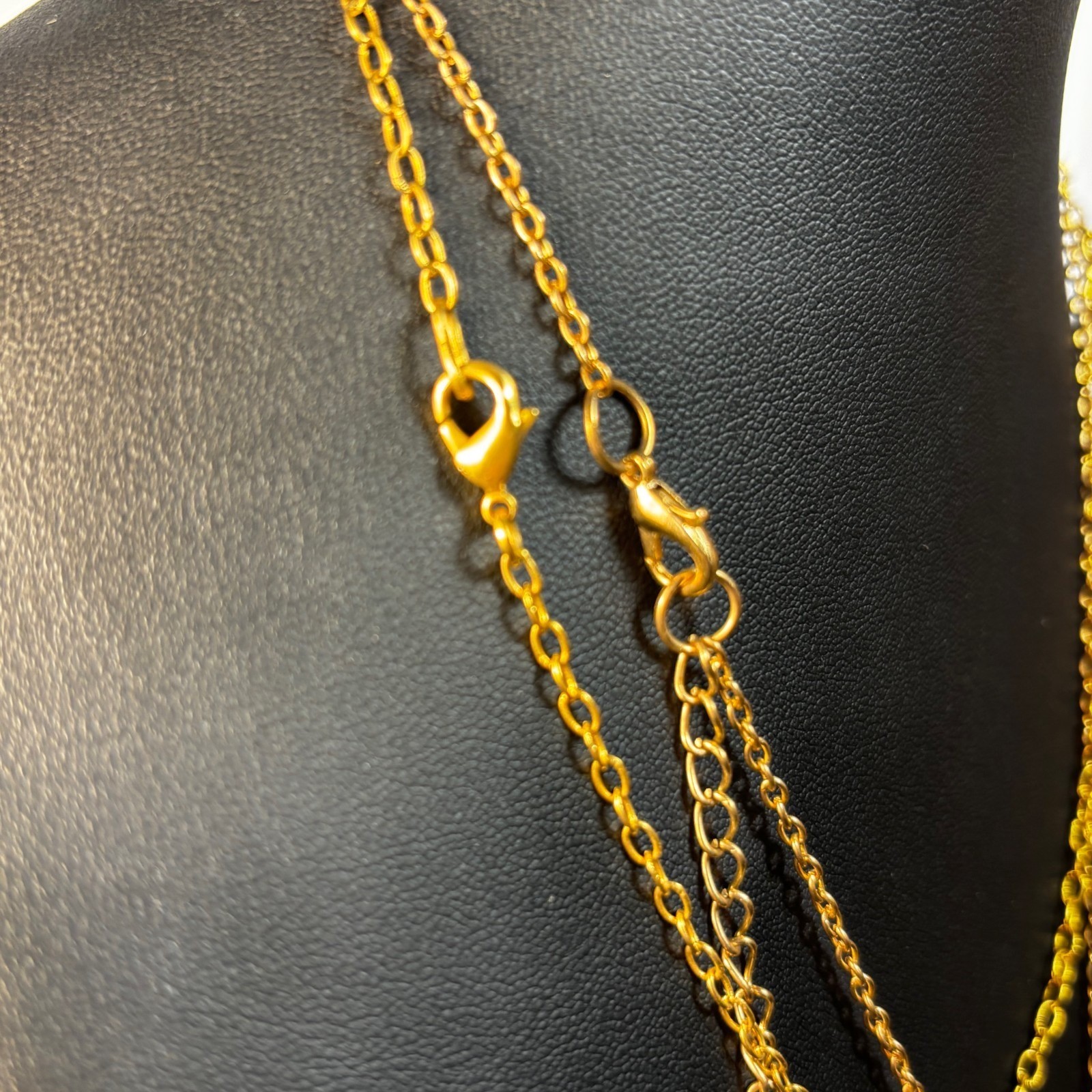 Gold Tone Layered Faux Pearl Pendant Necklace Set Orb Birdcage Drop 18-20 In