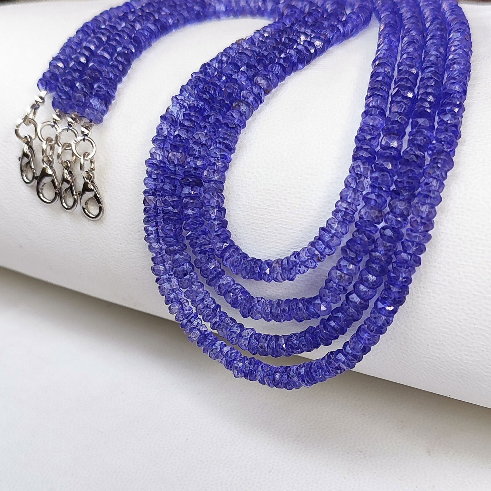 Tanzanite Color Coated Topaz Gems 5mm Size Faceted Rondelle Beads 17.5″ Necklace