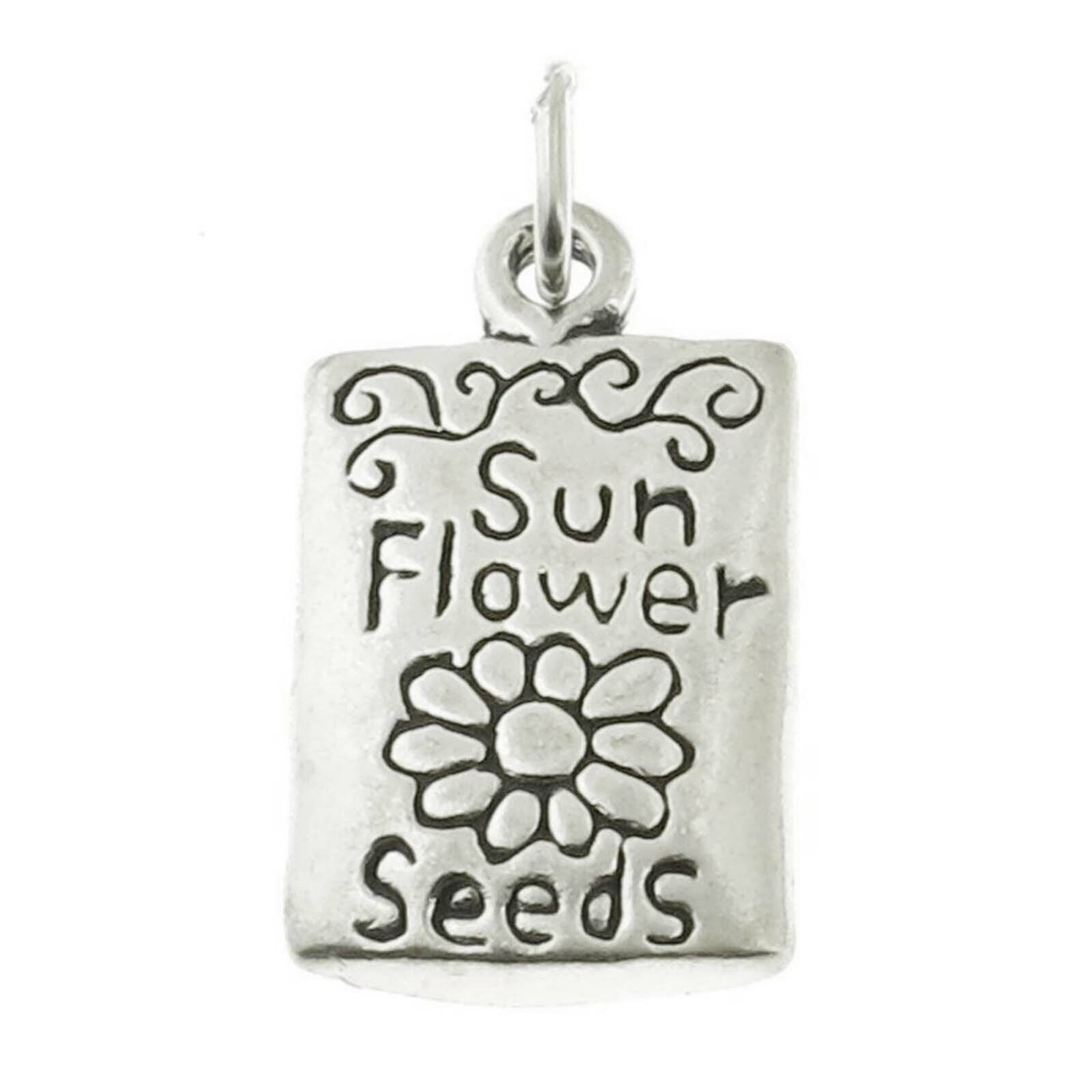 Sunflower Flower Seeds Garden 3D 925 Solid Sterling Silver Charm MADE IN USA