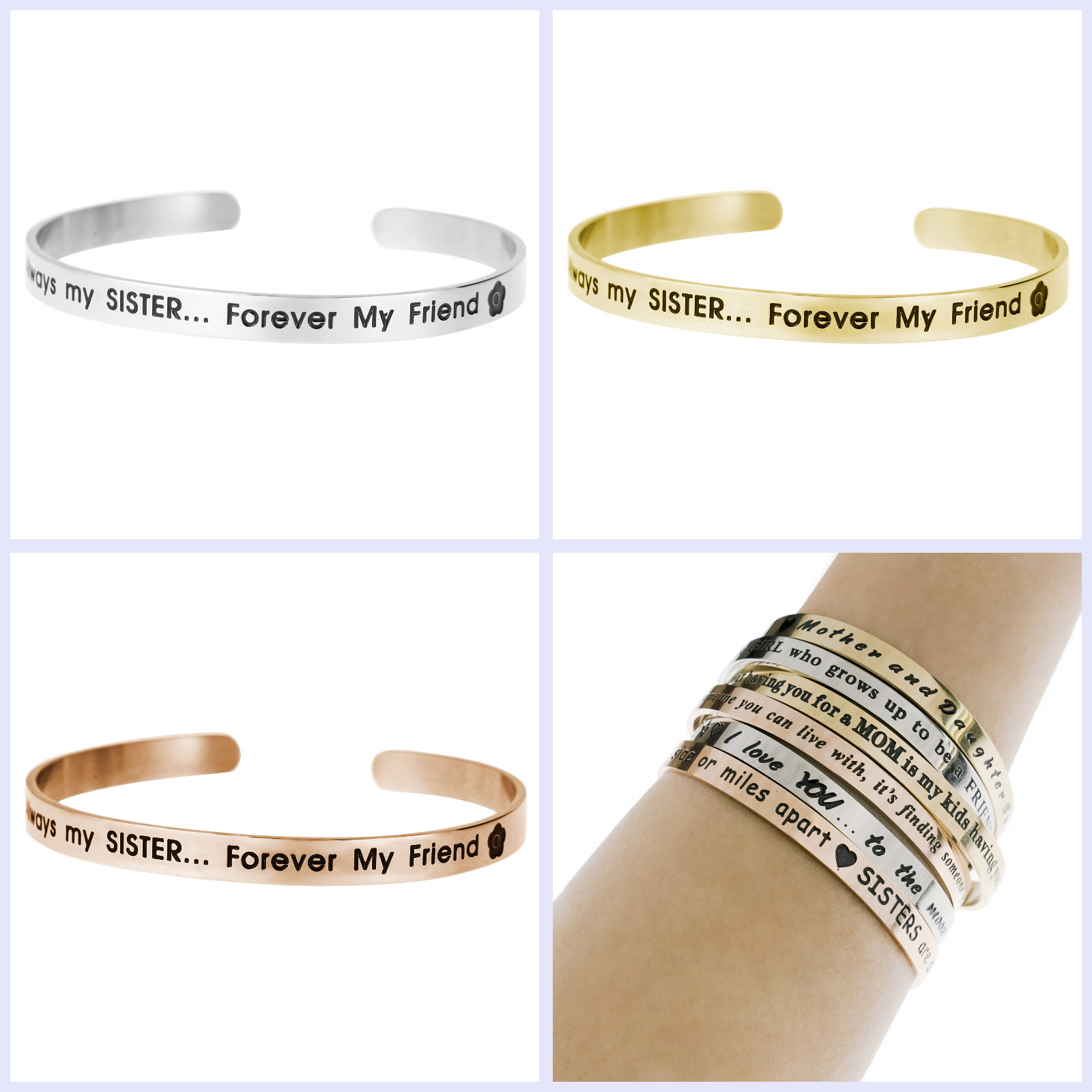 Qina C. Always My Sister Forever My Friend Adjustable Cuff Bracelet Wristband