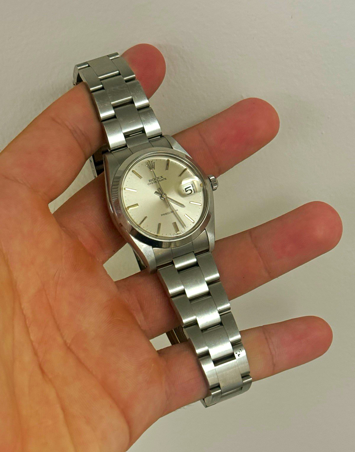 Rolex Oysterdate Precision Silver Dial Smooth Bezel Steel Bracelet Date