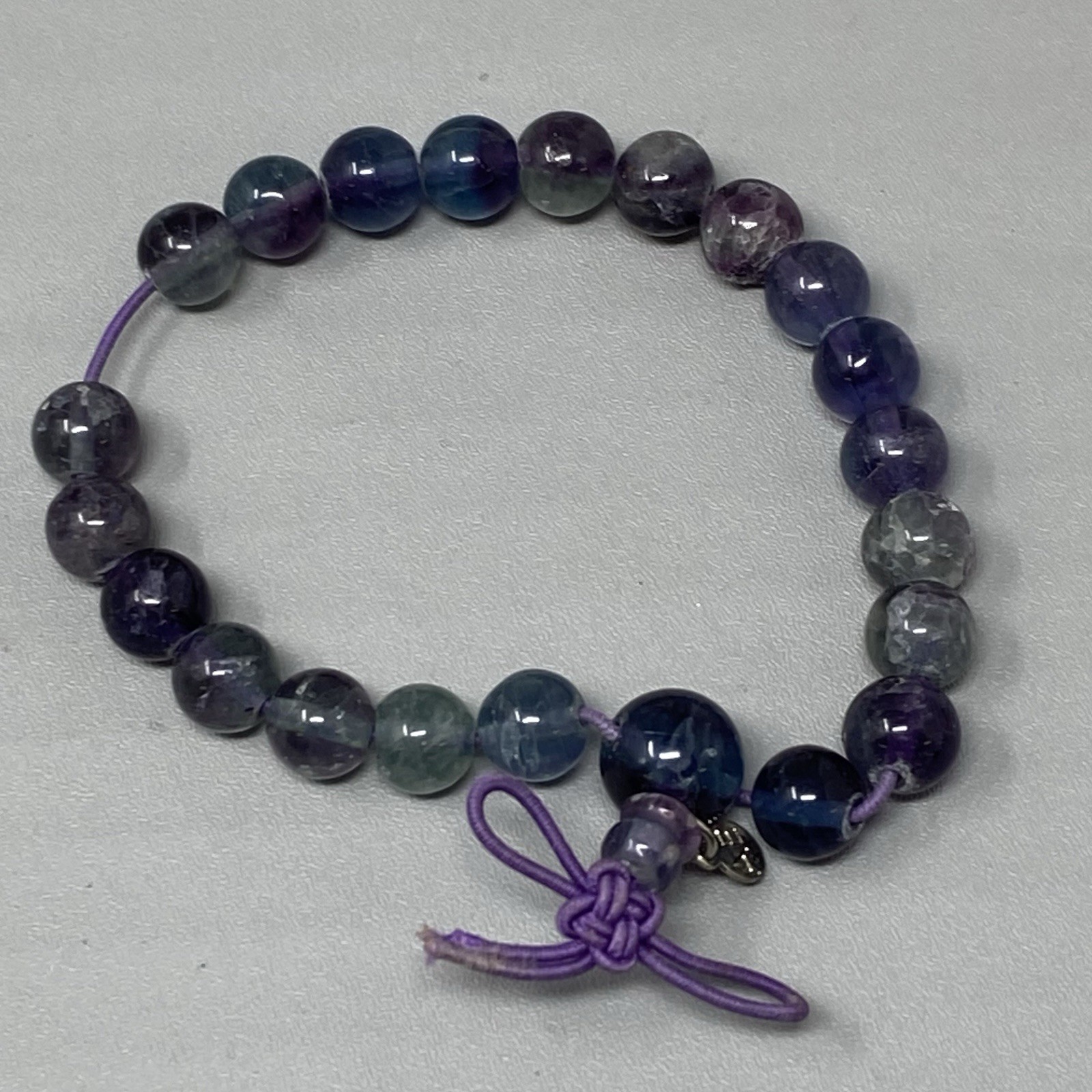 Designer AE Stone Beaded Bracelet Blue Purple Fluorite Stretch Energy 7″
