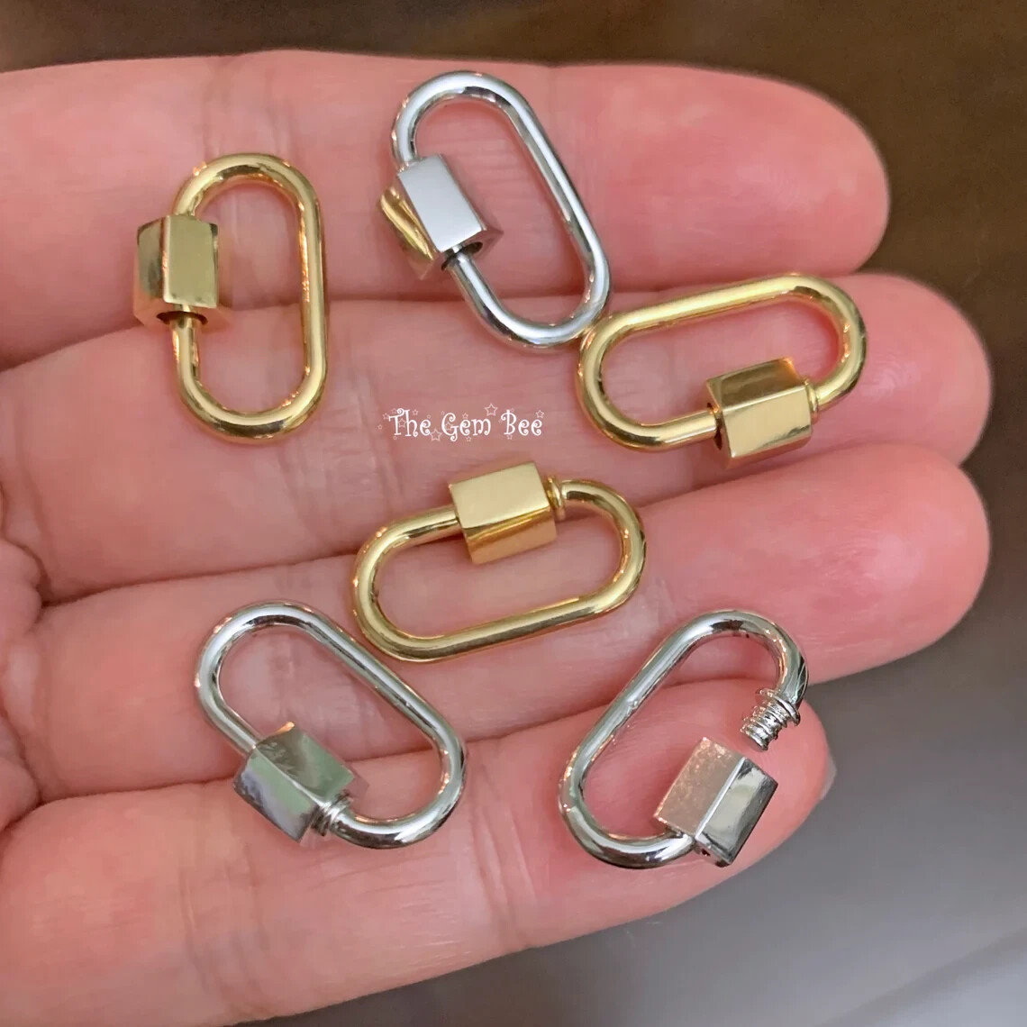 11.8×18.5mm Gold Vermeil Charm Holder Screw Carabiner Lock Enhancer Pendant
