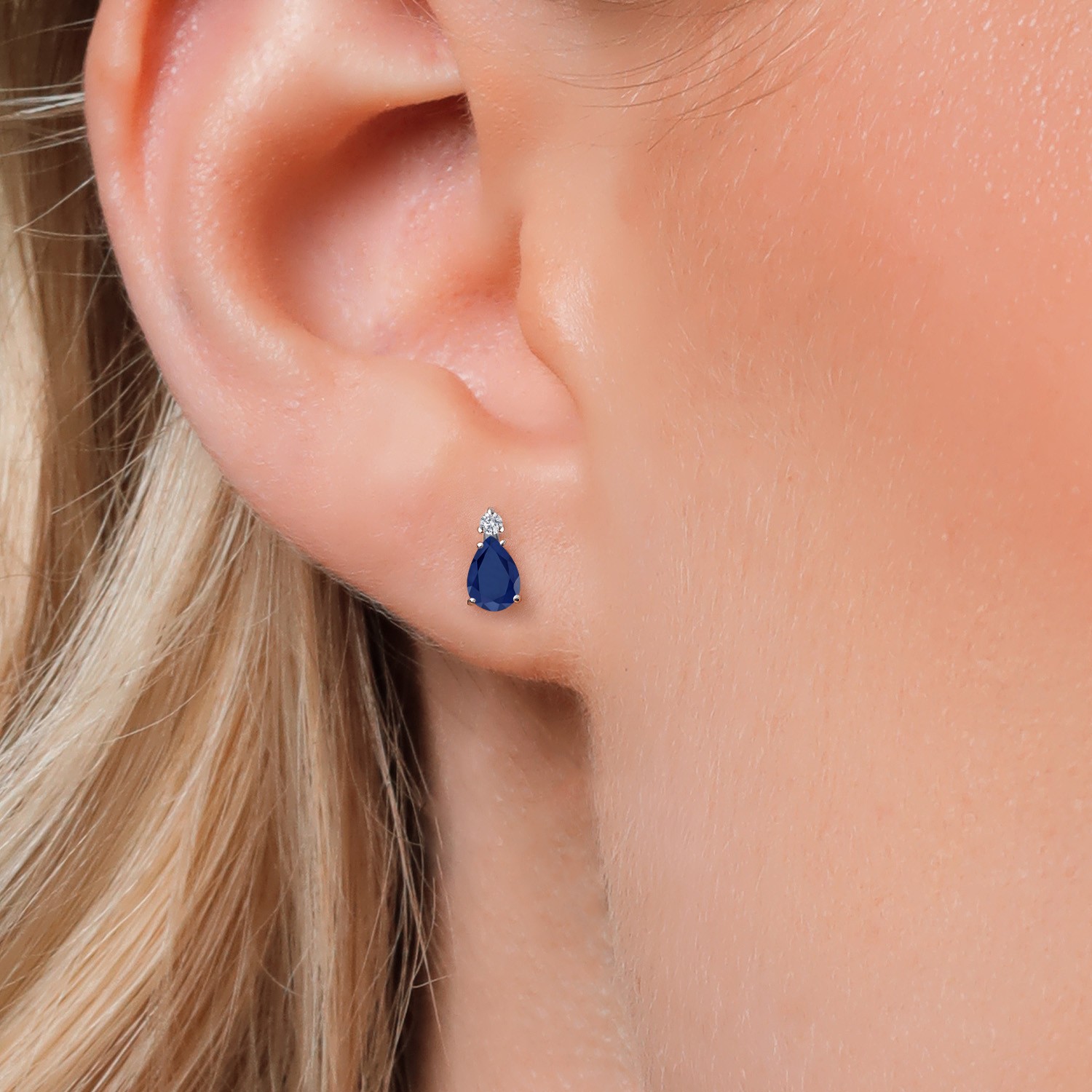 14K White Gold Sapphire and Lab Grown Diamond Stud Earrings for Women | 1.04