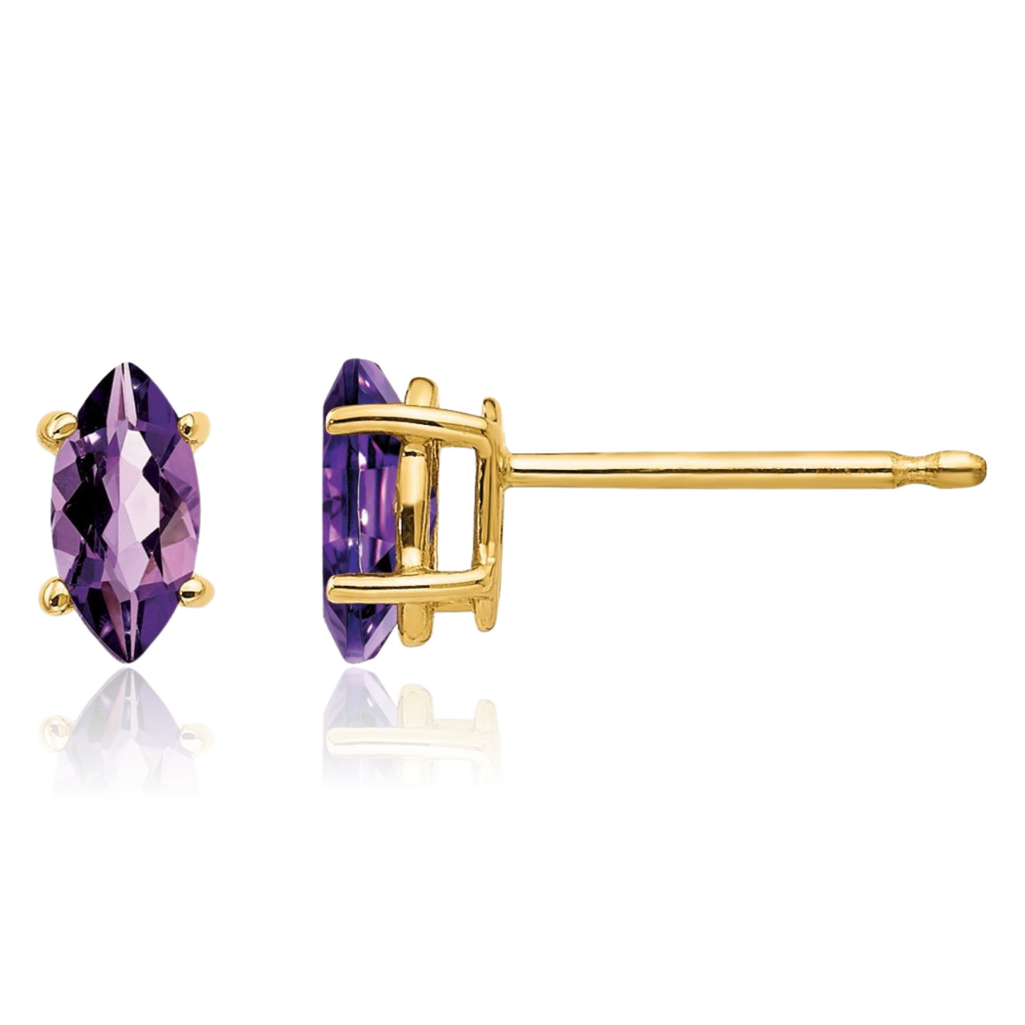 14K Solid Yellow Gold 0.44 ct Purple Amethyst Medium Stud Earrings 6mm 1/4 inch