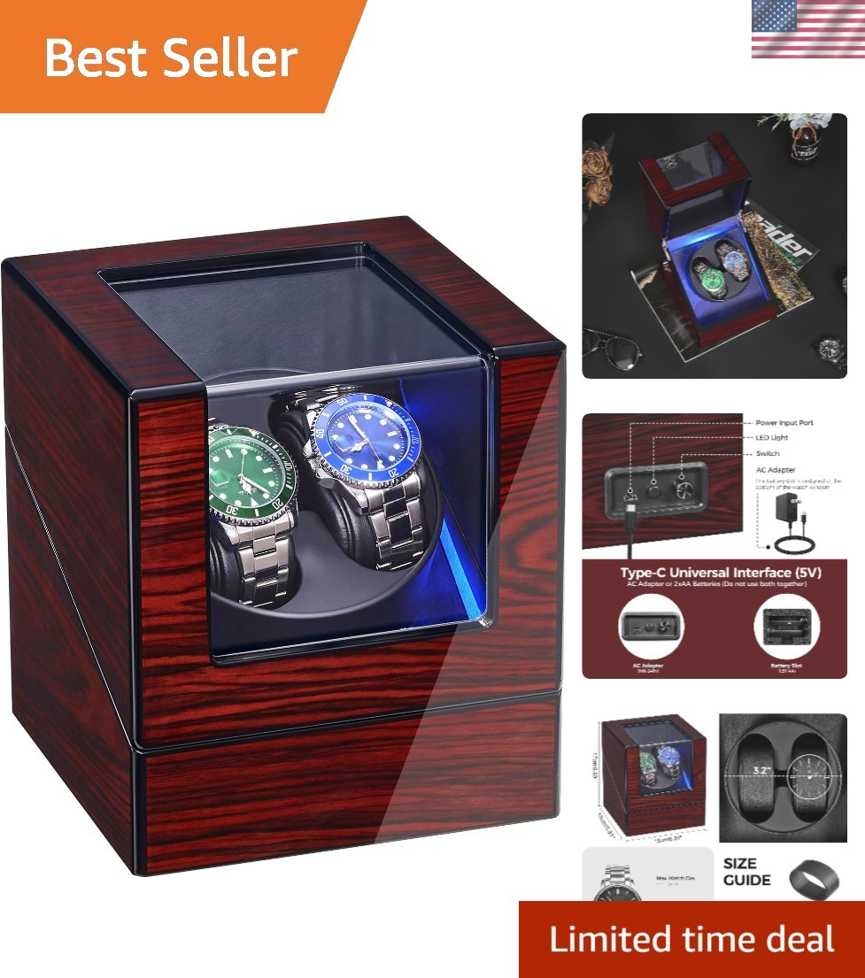 Double Watch Winder with Soft Pillows & 5 Rotation Modes, USB & Battery