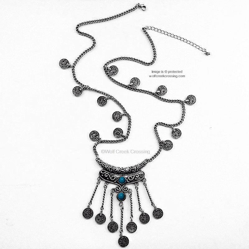 TURQUOISE STONES GYPSY SOUL – BEACH ETHNIC TRIBAL NECKLACE JEWELRY – FREE SHIP’