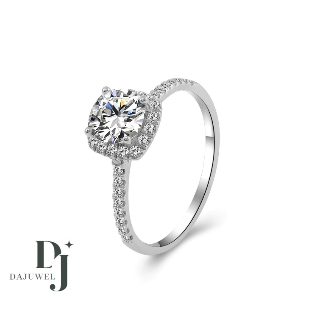 Solid 14K White Gold Moissanite Halo Engagement Ring 2.80 CT Cushion Cut For Her