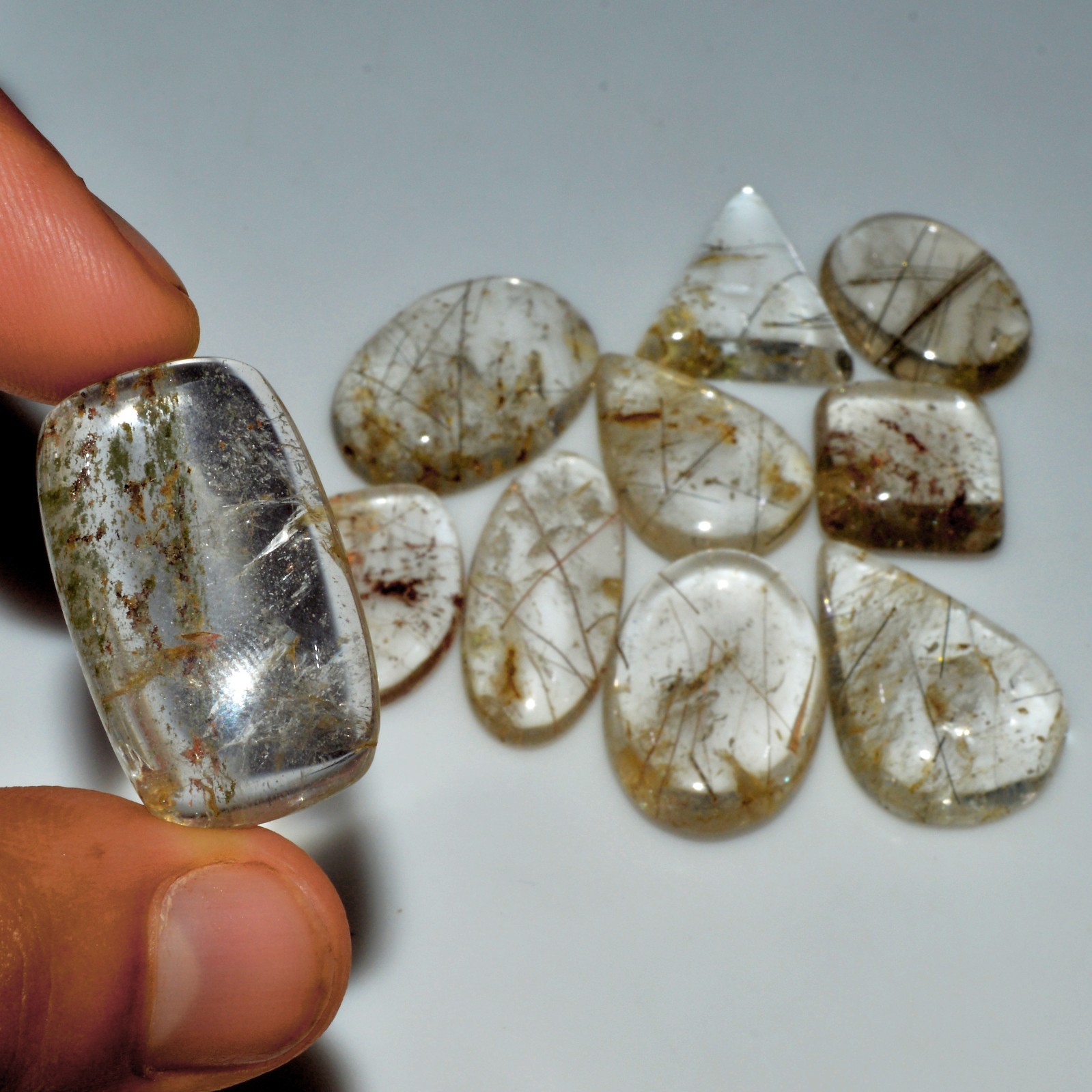 10 Pcs 210 Cts Natural Rutile Quartz Cabochon Loose Gemstone 30×15 20x13mm #3390
