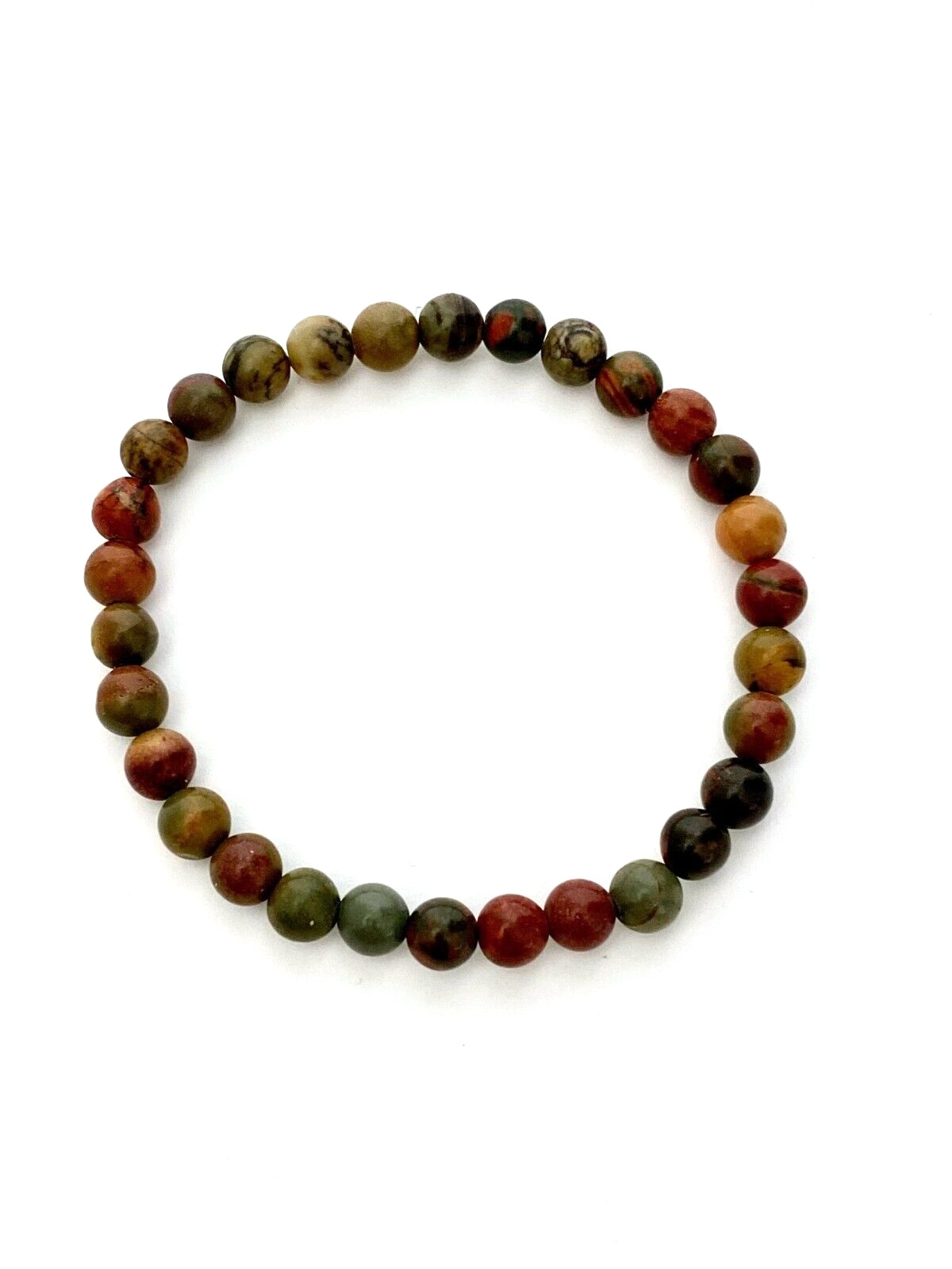 Natural Red Creek Jasper 7.3″ 6.2mm Gemstone Beaded Bracelet w/Stretch Cord