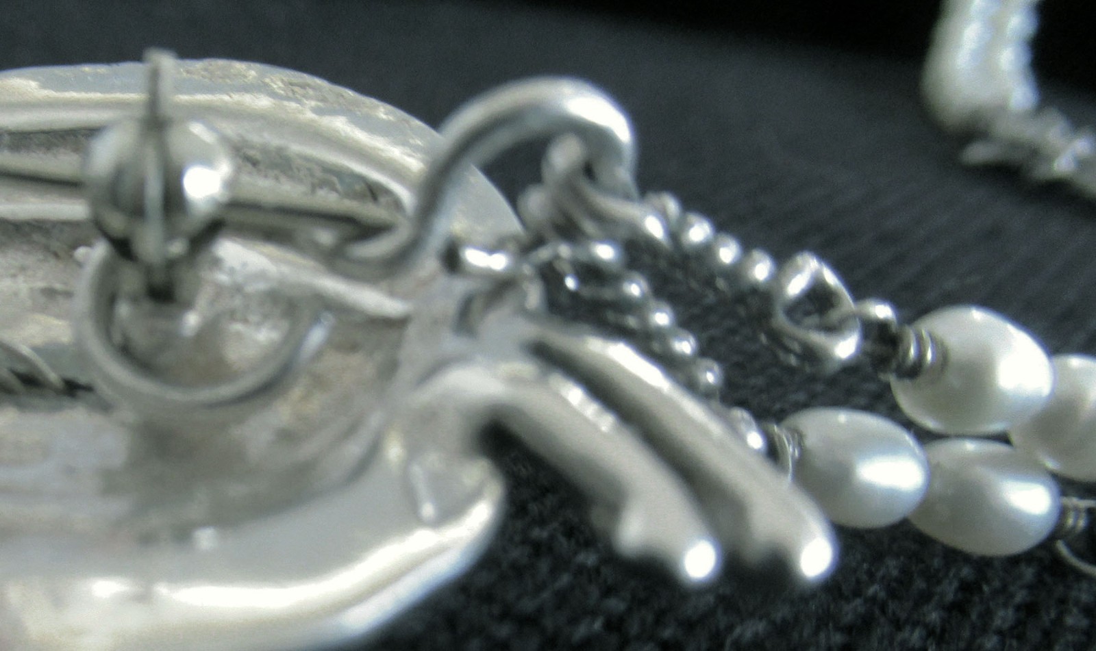 HANDMADE LARGE STERLING NECKLACE PENDANT BROOCH w PEARLS, 2 3/4 INCHES, 34 GRAMS