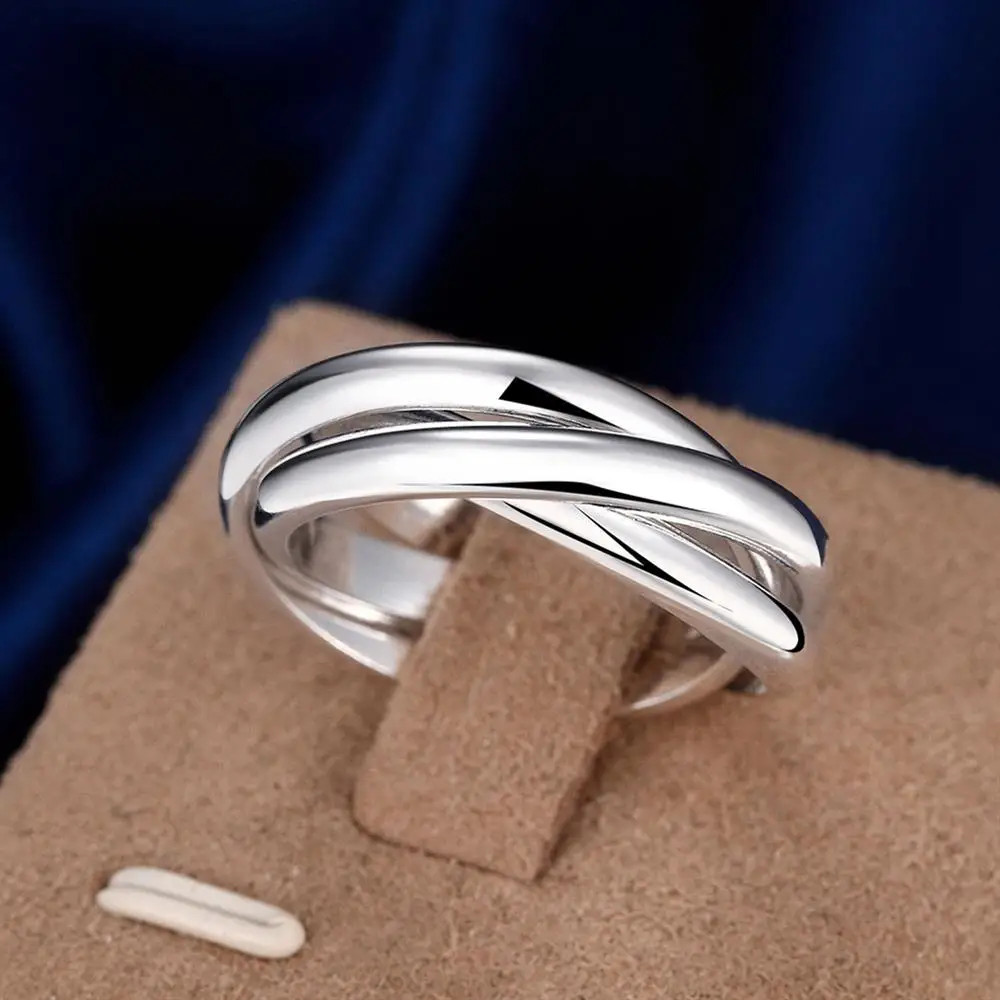 Elegant 925 Sterling Silver 3 Glossy Circle Women’s Ring Fashion Jewelry –