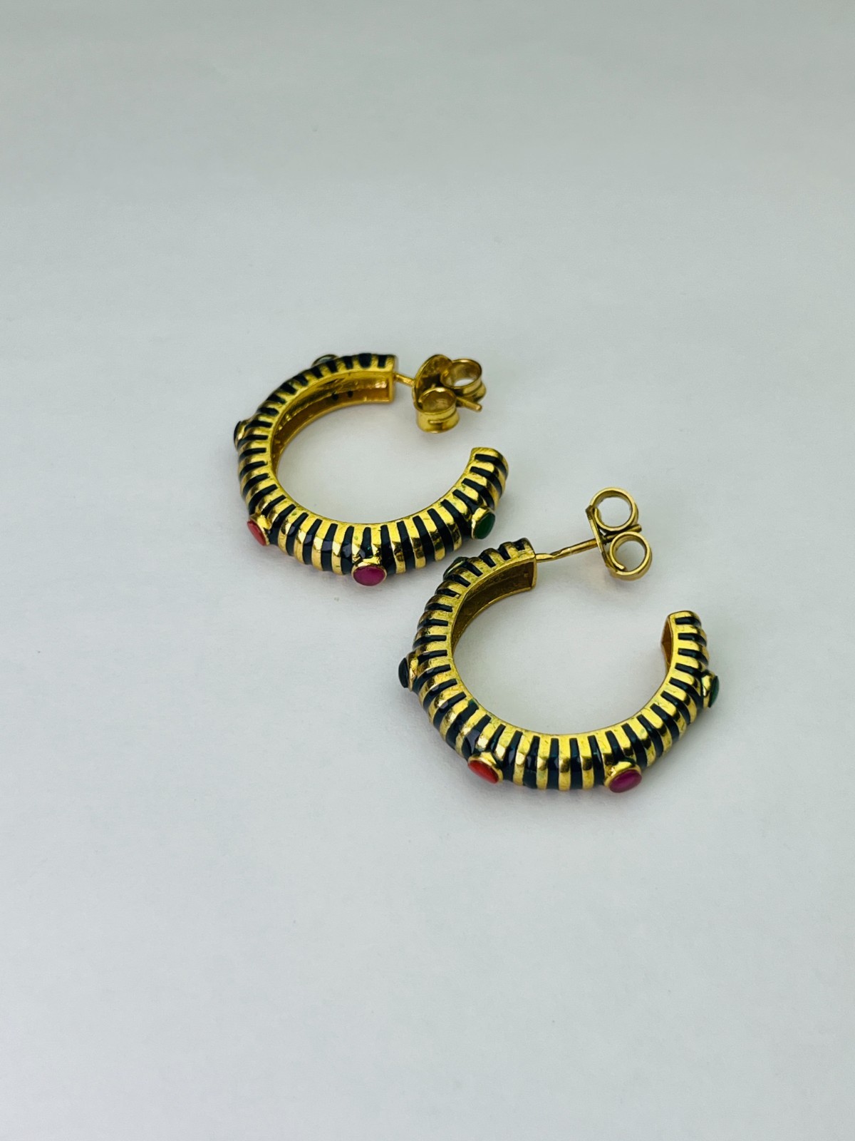 Silver Gold Plated Black Enamel Multi Color Kundan Hoop For Women