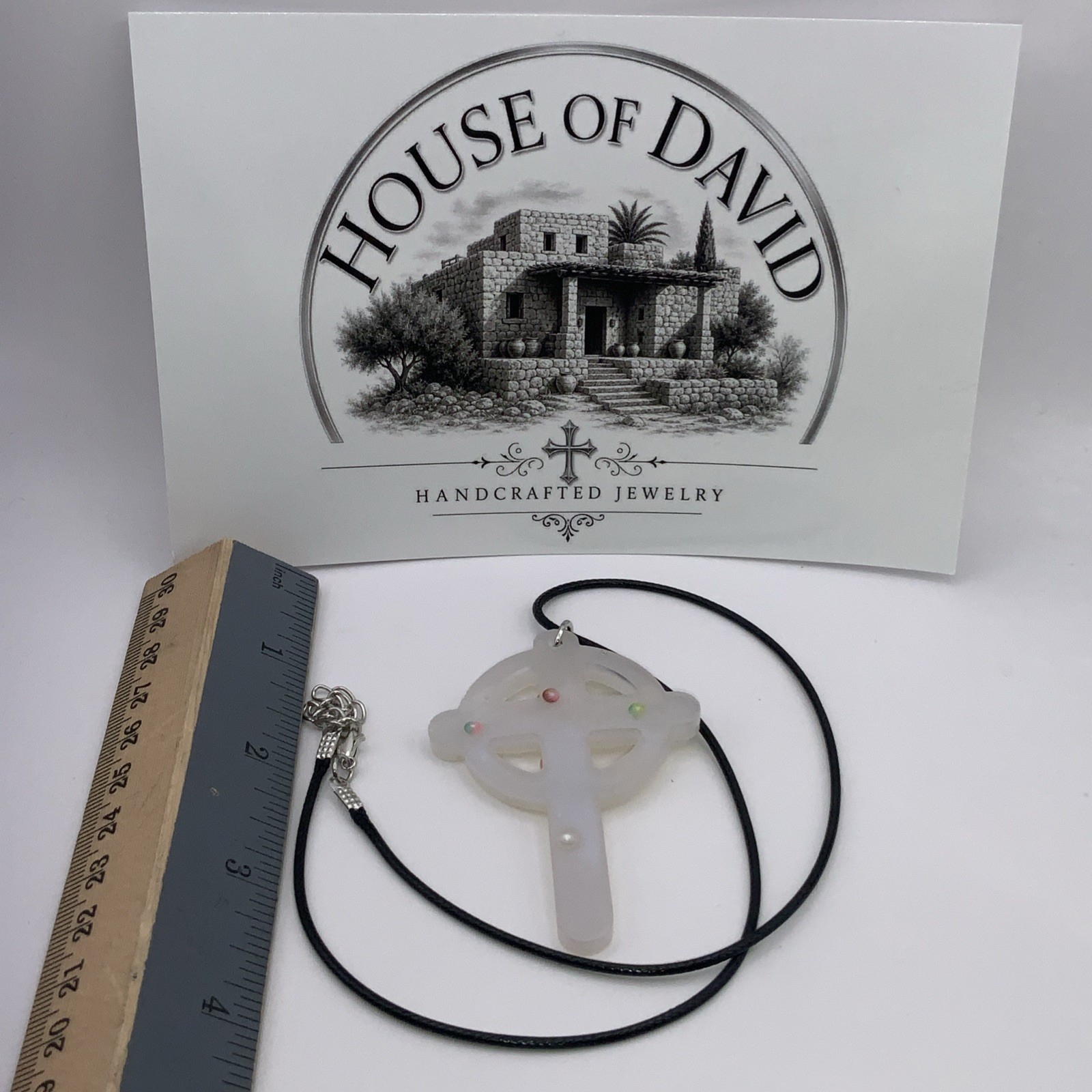 House Of David Handmade Cross Necklace Floating 3D Pearls