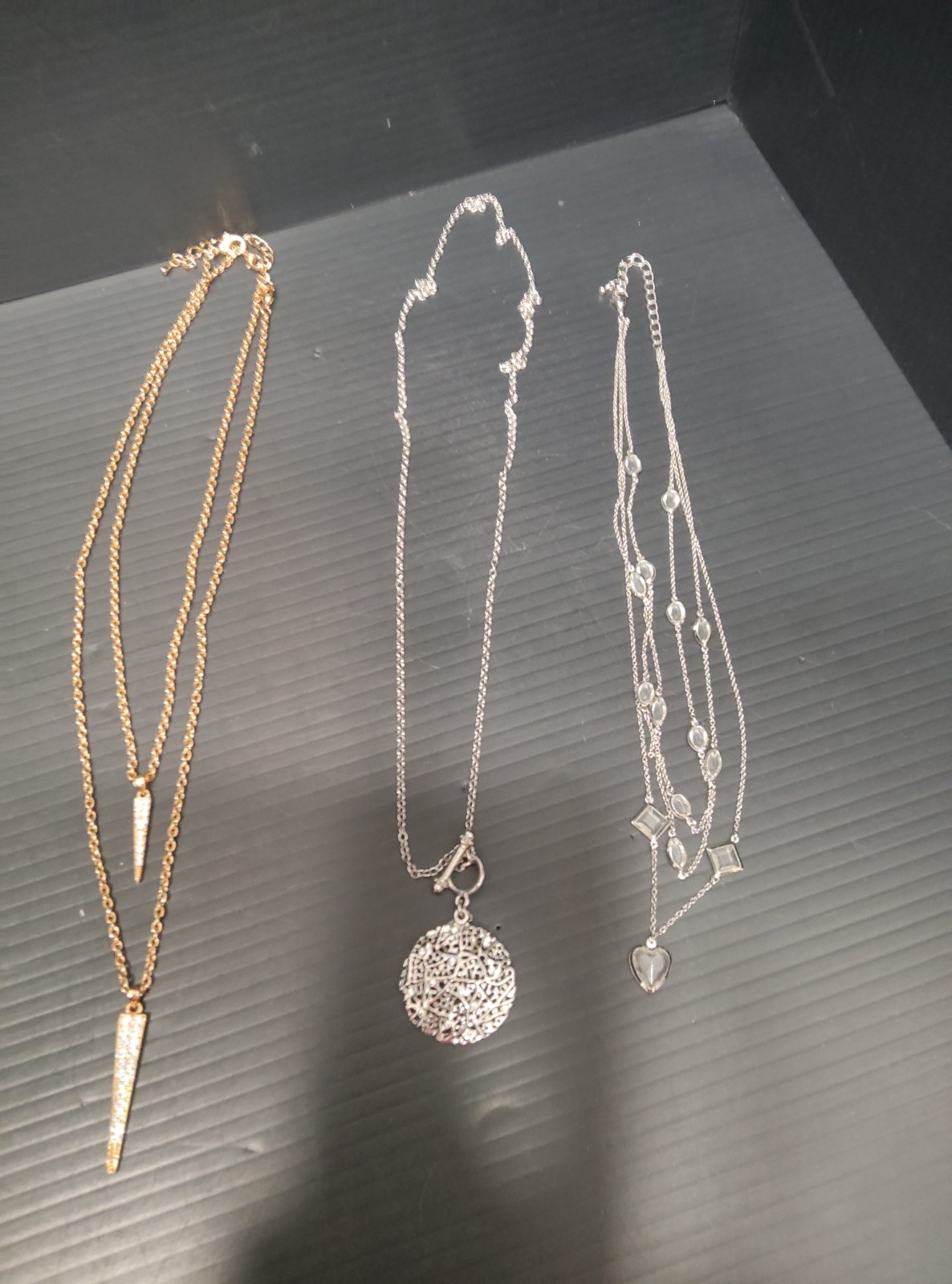 3pc Women’s Fashion Necklace Mixed Lot Metal Gold/Silver Tone Spike & Heart