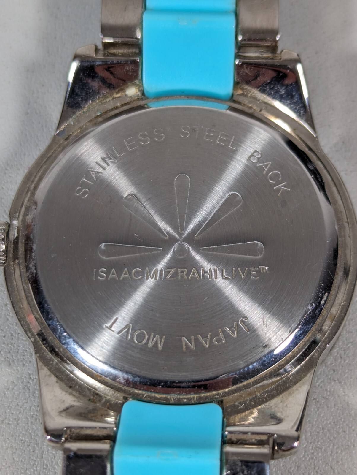 Isaac Mizrahi Live Silver Tone Dial Round Case Blue Link Bracelet Band Watch