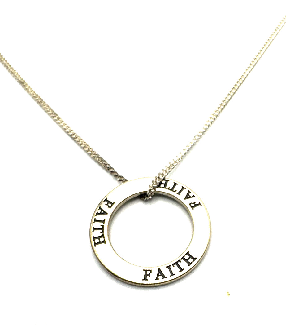 925 SILVER CHAIN WITH PENDANT STATEMENT “FAITH” JEWELLERY DESIGN VINTAGE HALLMARKED