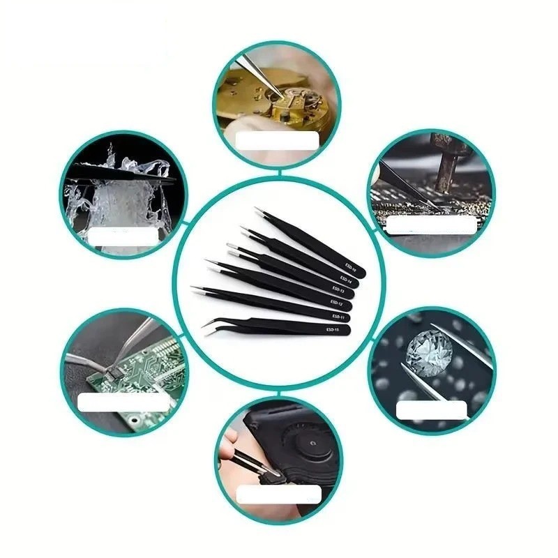 6pc Precision Tweezers Set ESD Anti-Static Stainless Steel Tools for Electronics