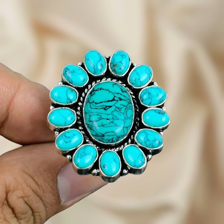 925 Sterling Silver Ring Turquoise Gemstone Ring Silver Statement Ring