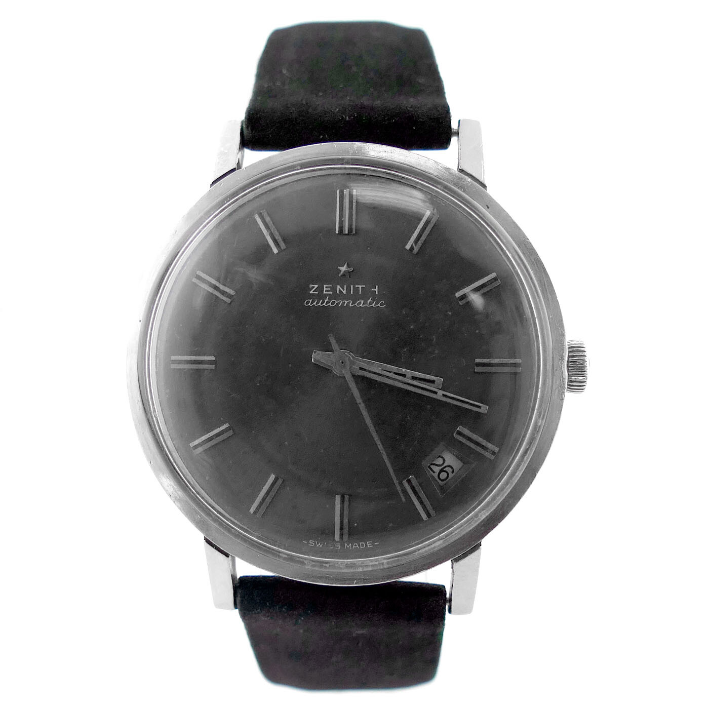 ZENITH AUTOMATIC CHARCOAL GRAY DIAL STAINLESS STEEL MENS WATCH FOR PARTS/REPAIRS
