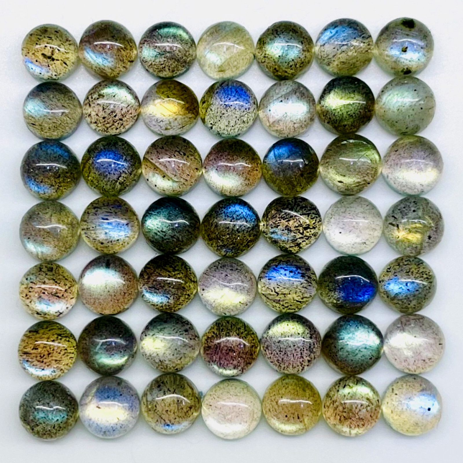 50 Pcs Natural Labradorite 5mm Round Top Quality Loose Cabochon Gemstones Lot