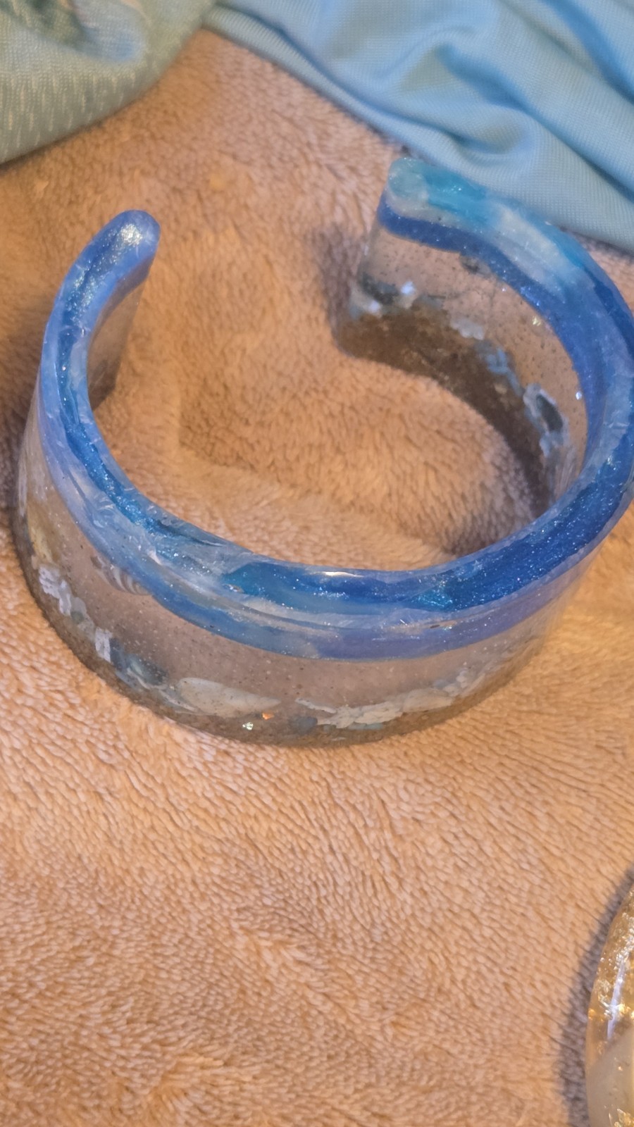 Ocean Scene Resin Wide Cuff Bracelet Artisan Made OOAK Wearable Art